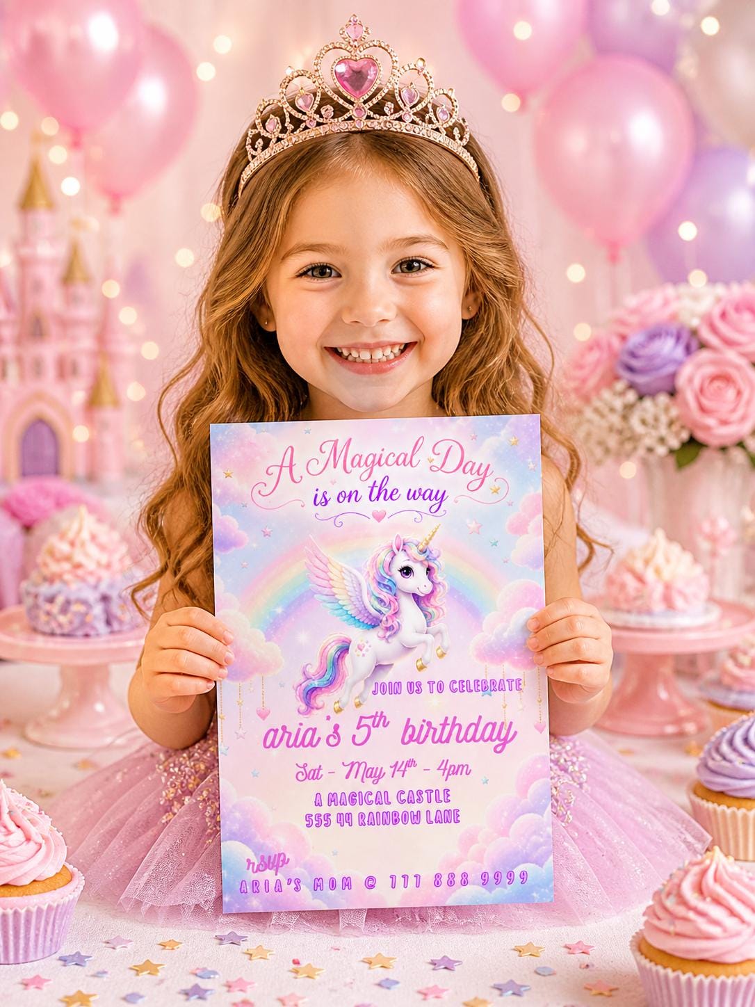 Editable Rainbow Unicorn Birthday Invitation preview 6