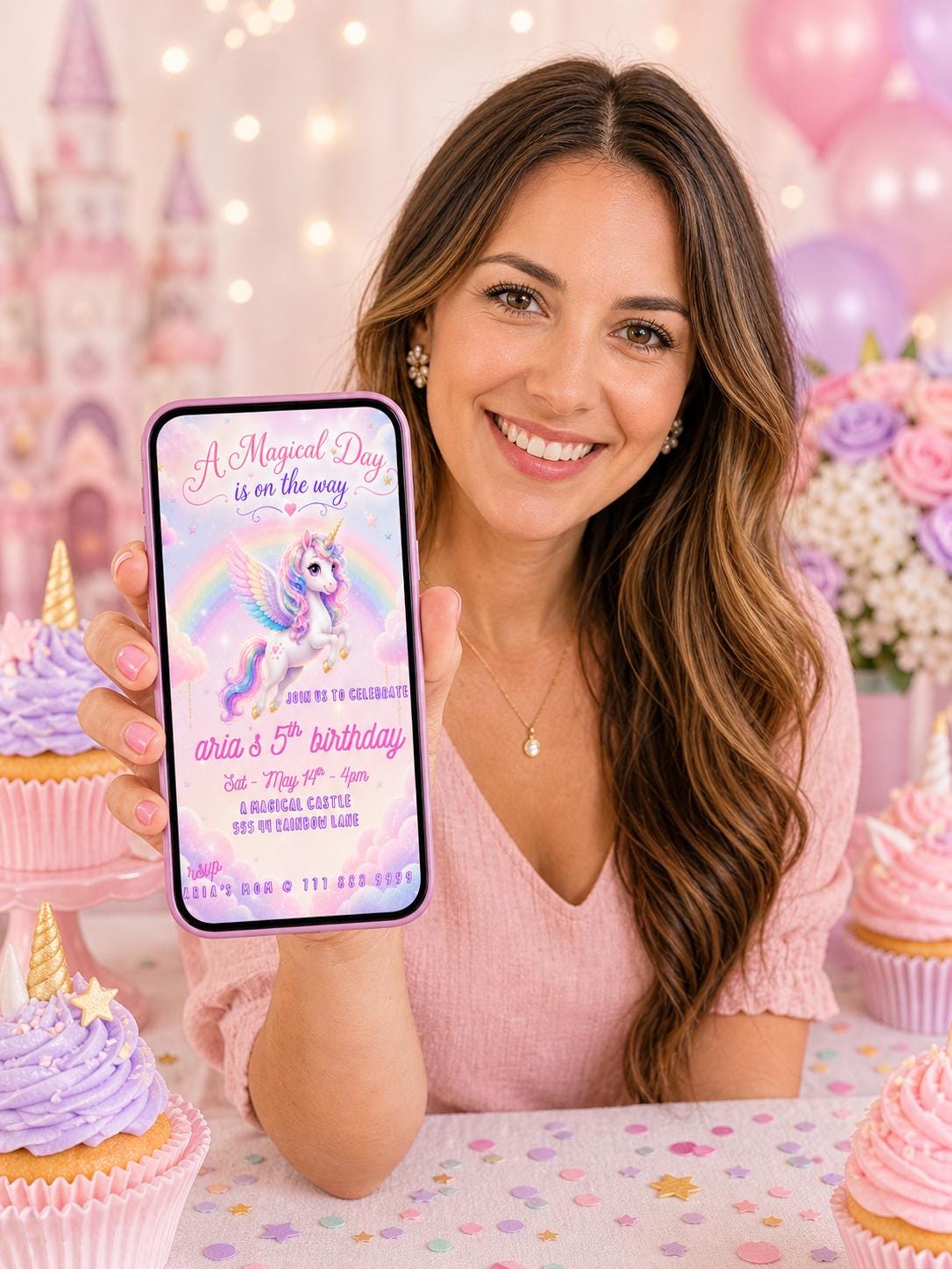 Editable Rainbow Unicorn Birthday Invitation preview 8