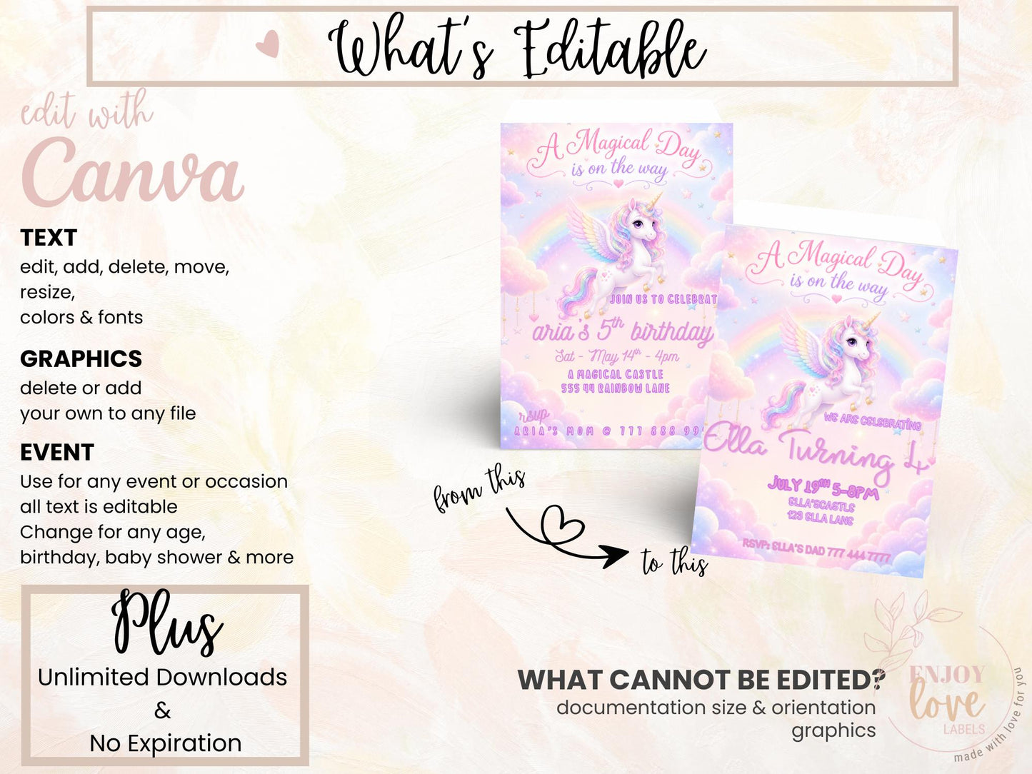 Editable Rainbow Unicorn Birthday Invitation preview 10