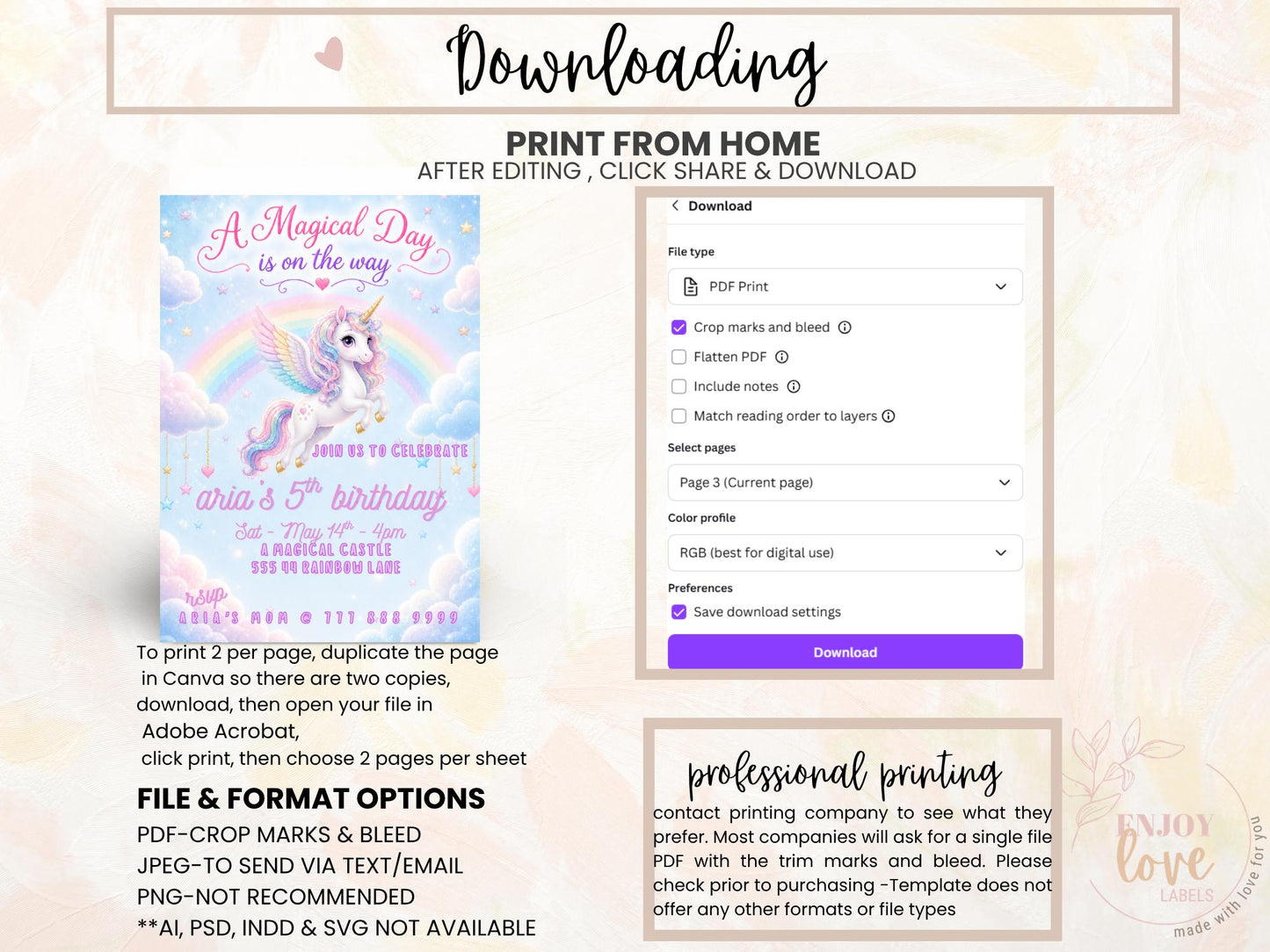 Editable Blue Unicorn Birthday Invitation preview 11