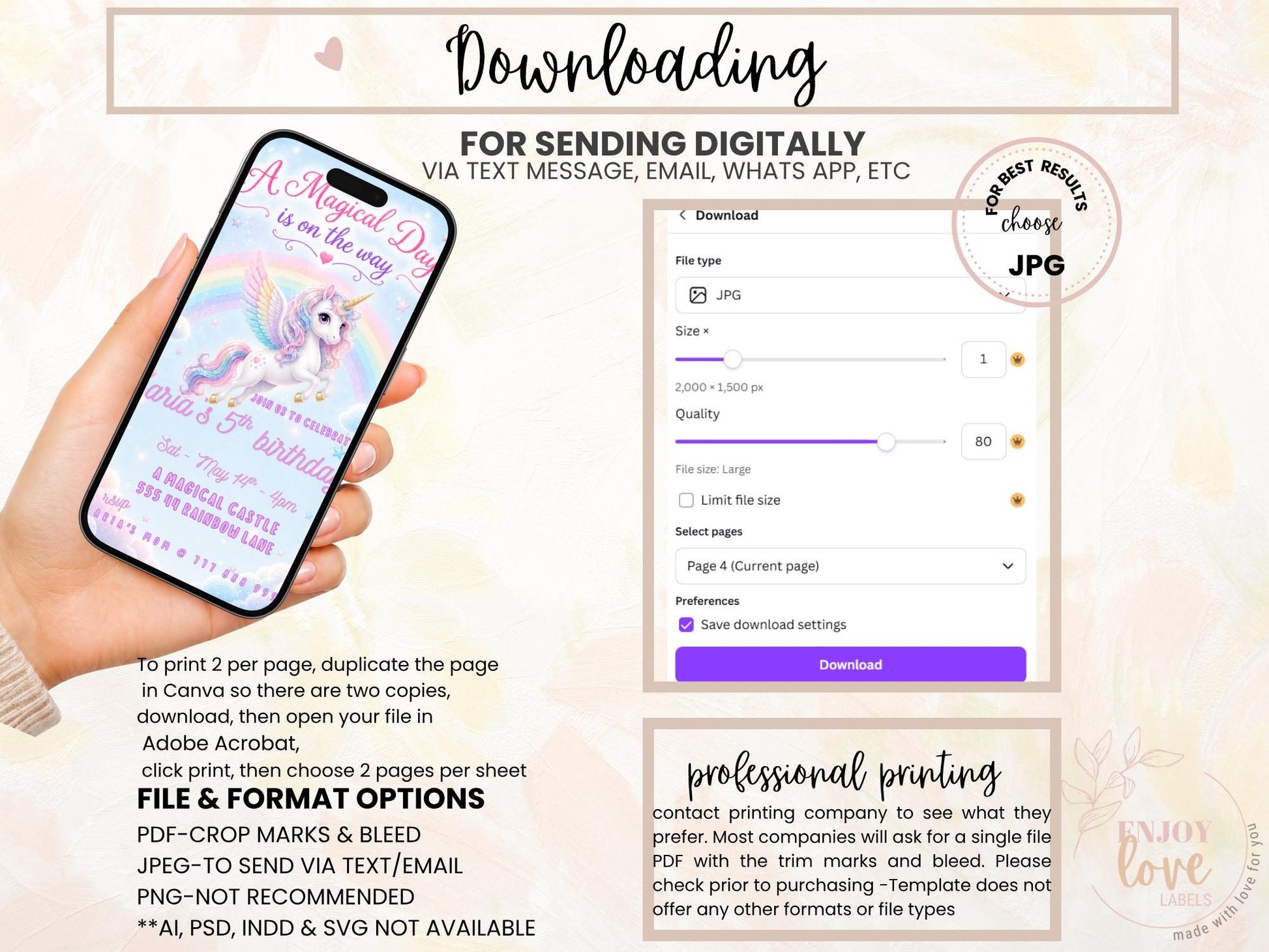 Editable Blue Unicorn Birthday Invitation preview 12