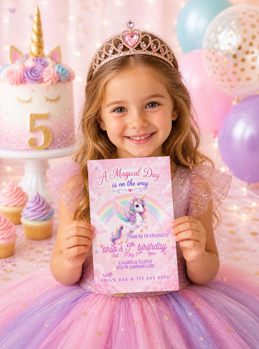 Editable Pink Unicorn Birthday Invitation preview 4