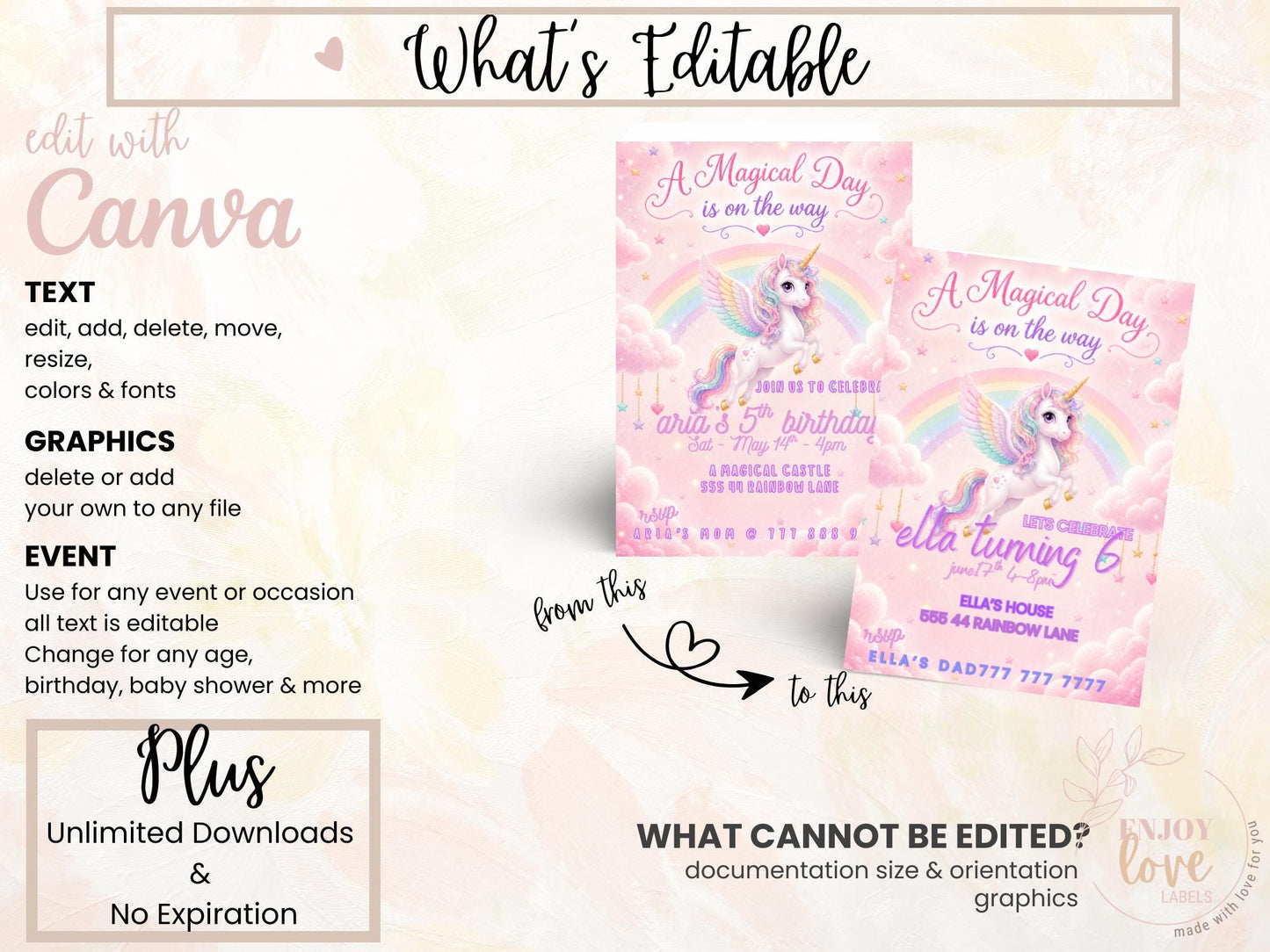 Editable Pink Unicorn Birthday Invitation preview 9