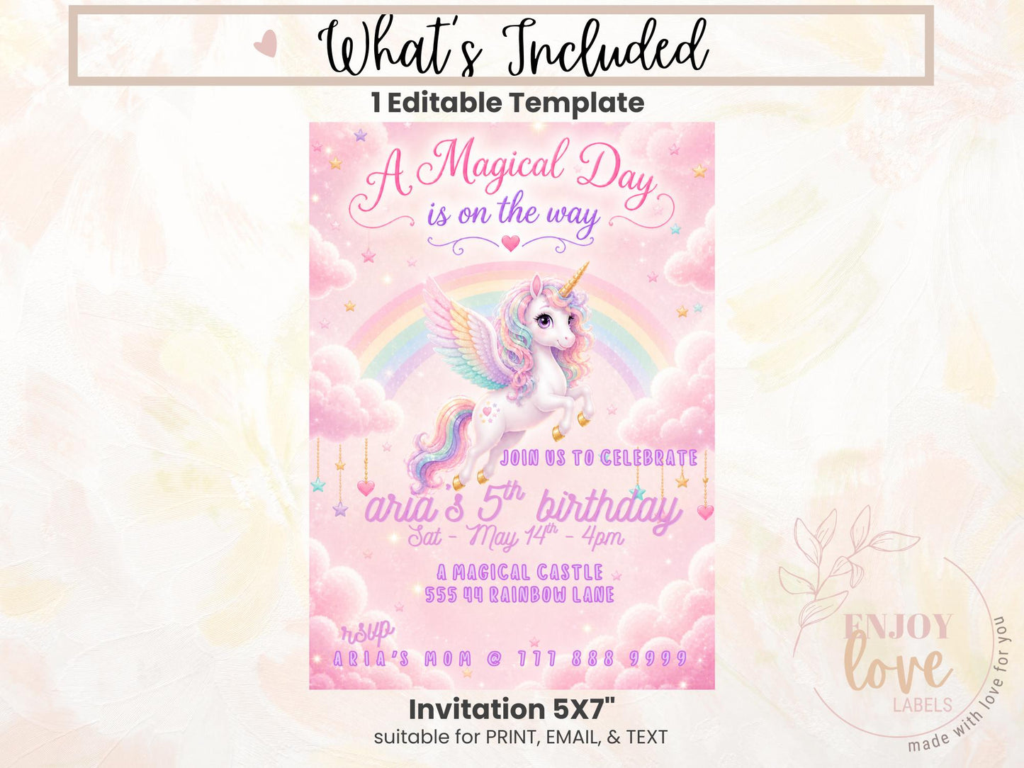 Editable Pink Unicorn Birthday Invitation preview 8