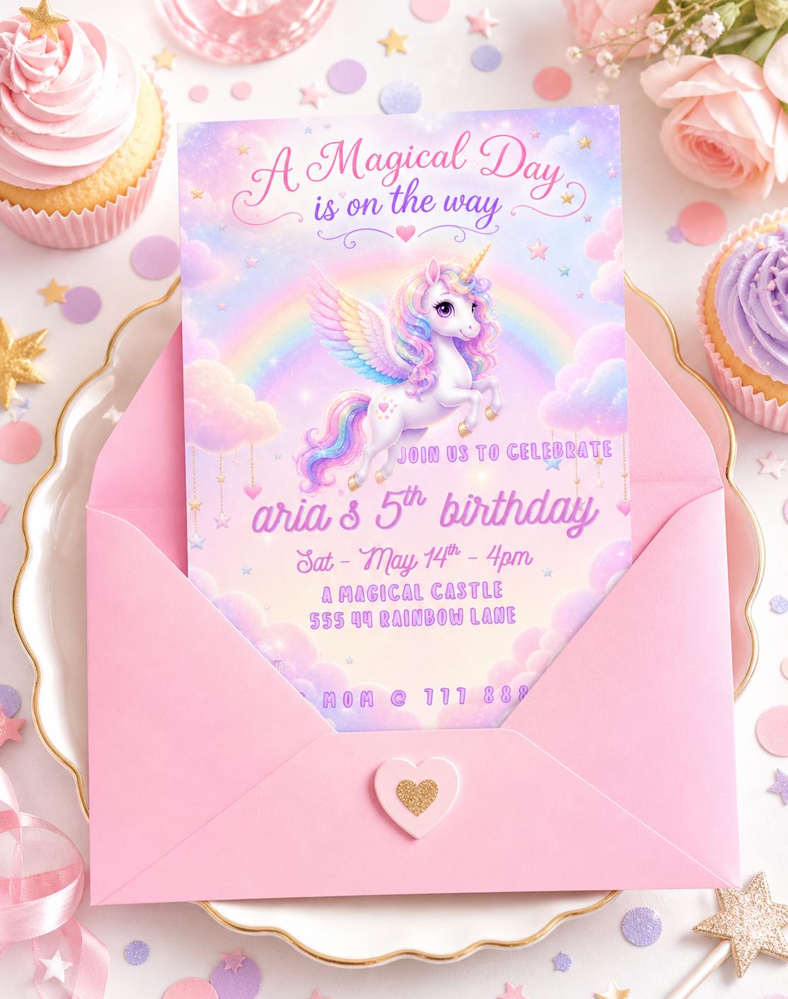 Editable Rainbow Unicorn Birthday Invitation preview 7