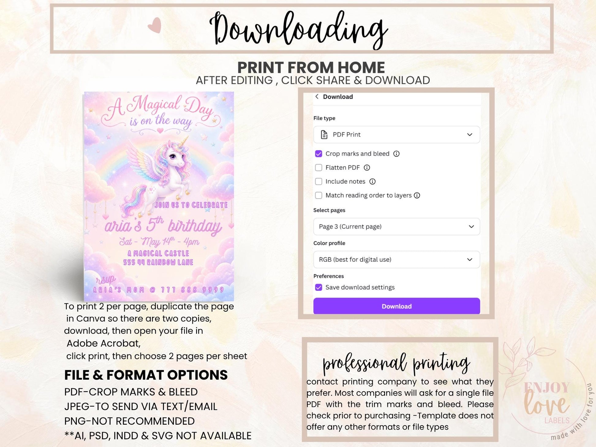 Editable Rainbow Unicorn Birthday Invitation preview 11