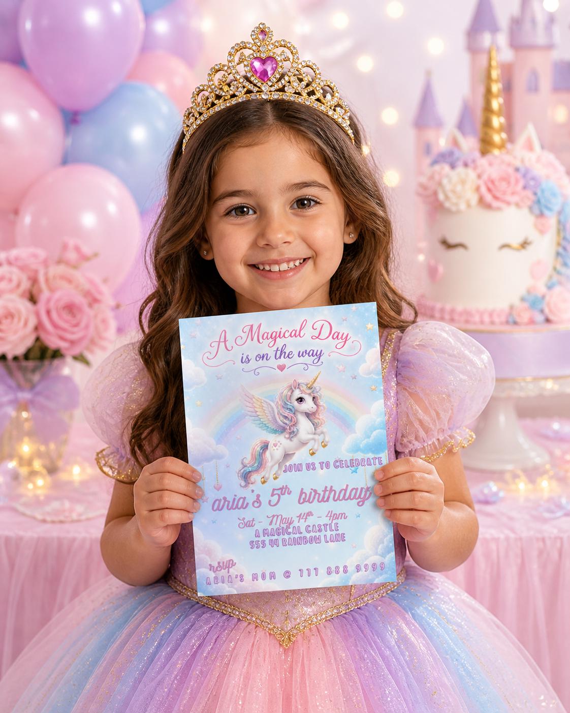 Editable Blue Unicorn Birthday Invitation preview 8