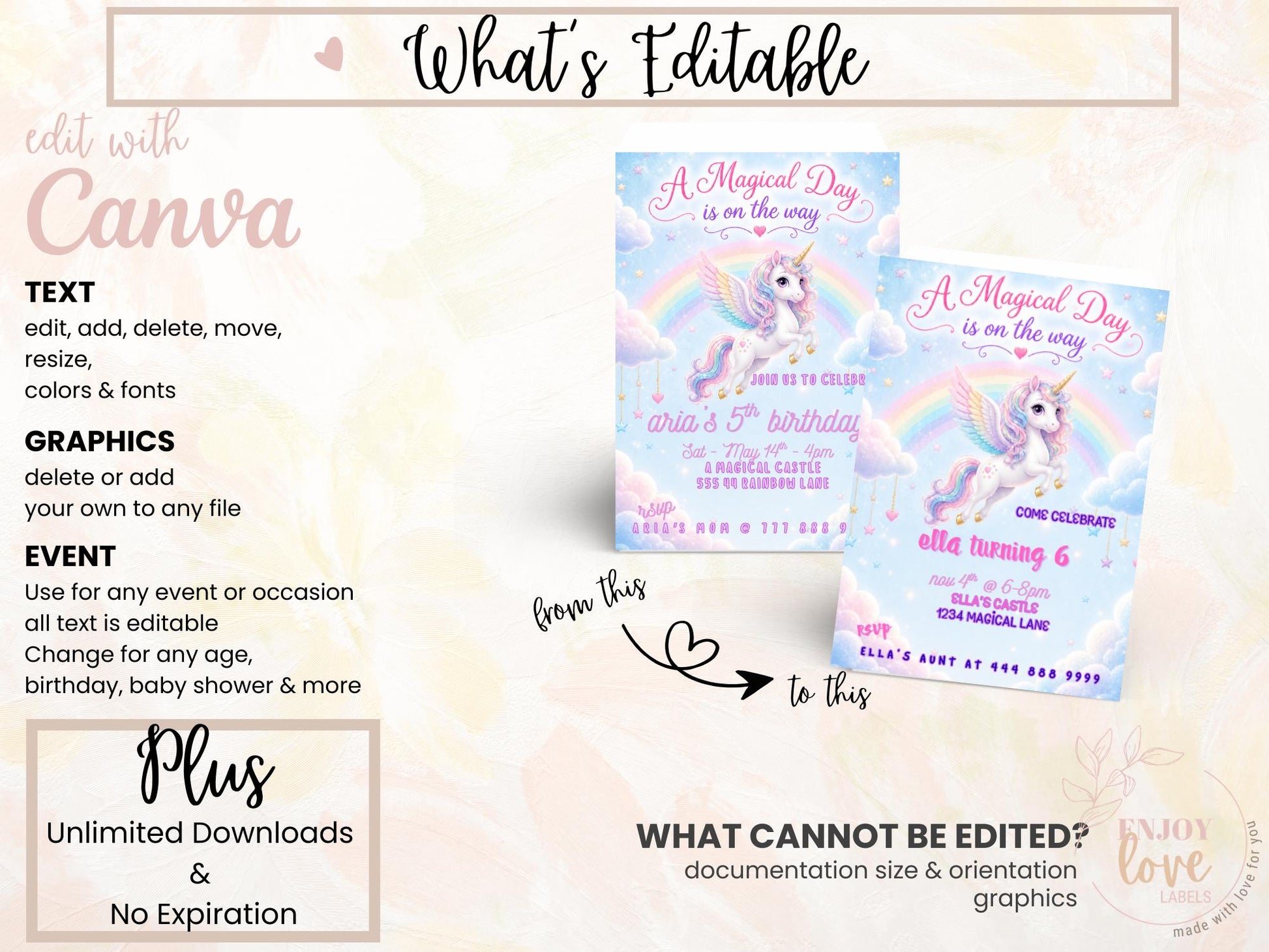 Editable Blue Unicorn Birthday Invitation preview 10