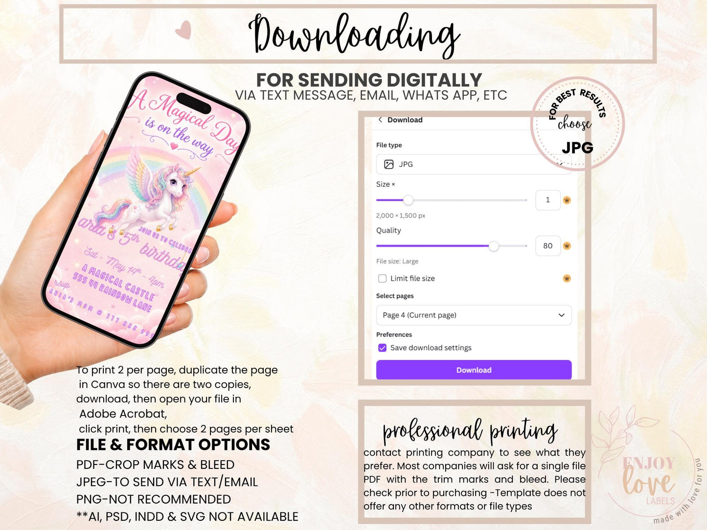 Editable Pink Unicorn Birthday Invitation preview 11