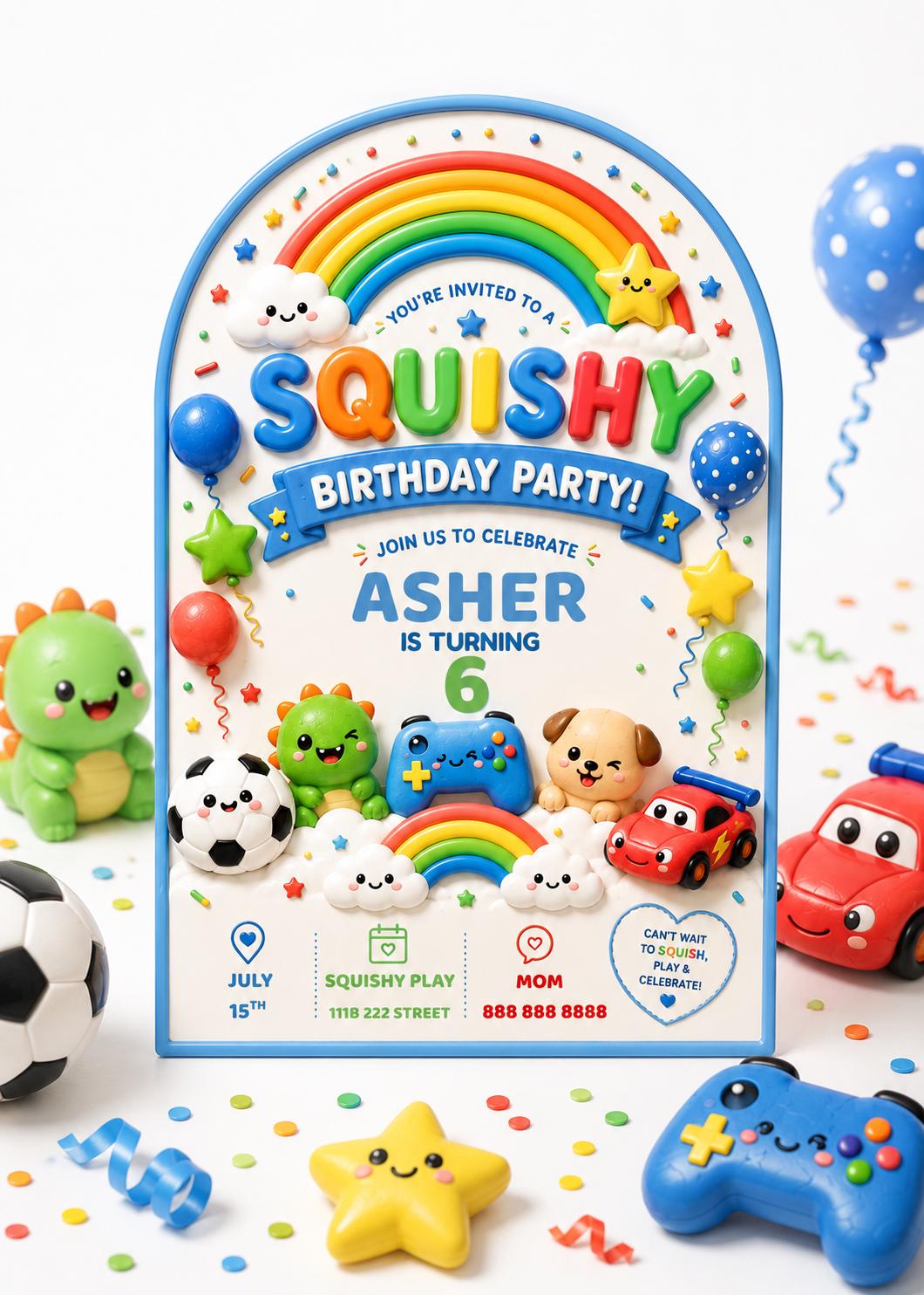 Editable Boy Squishy Birthday Invitation preview 4