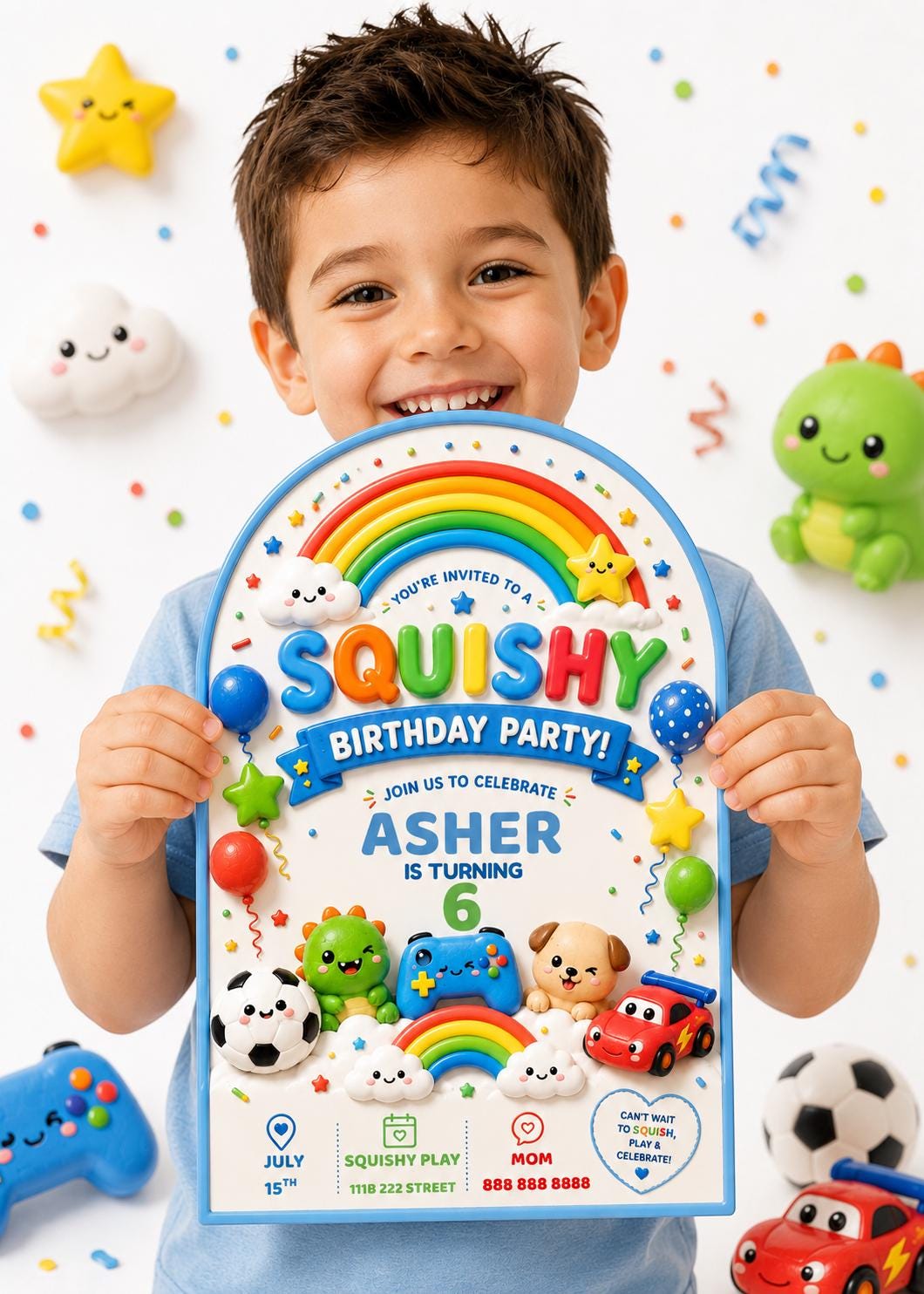 Editable Boy Squishy Birthday Invitation preview 5