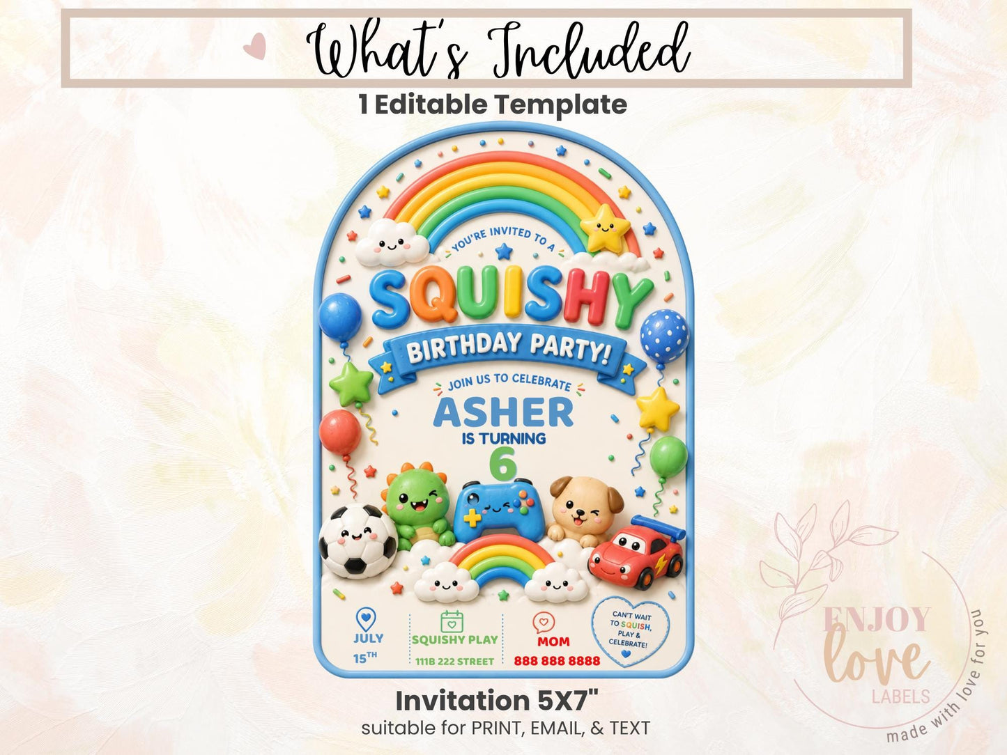 Editable Boy Squishy Birthday Invitation preview 7