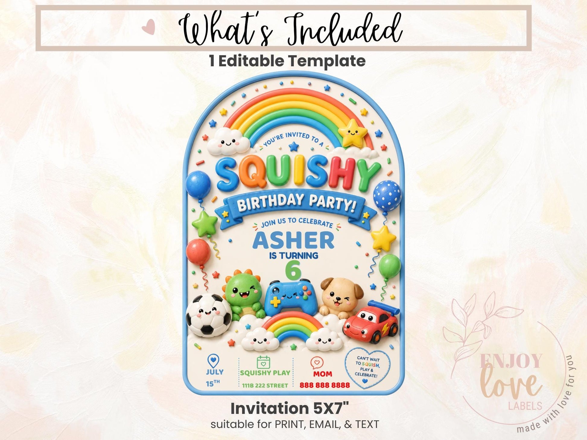 Editable Boy Squishy Birthday Invitation preview 7
