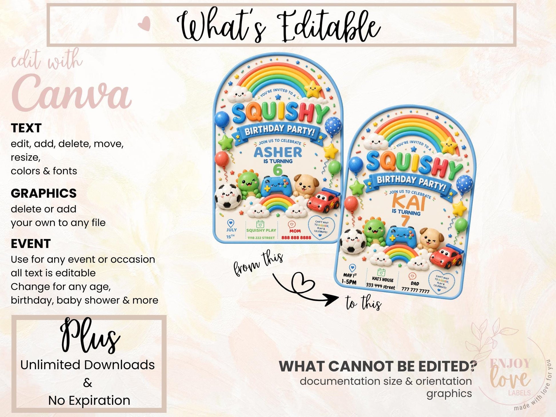 Editable Boy Squishy Birthday Invitation preview 8