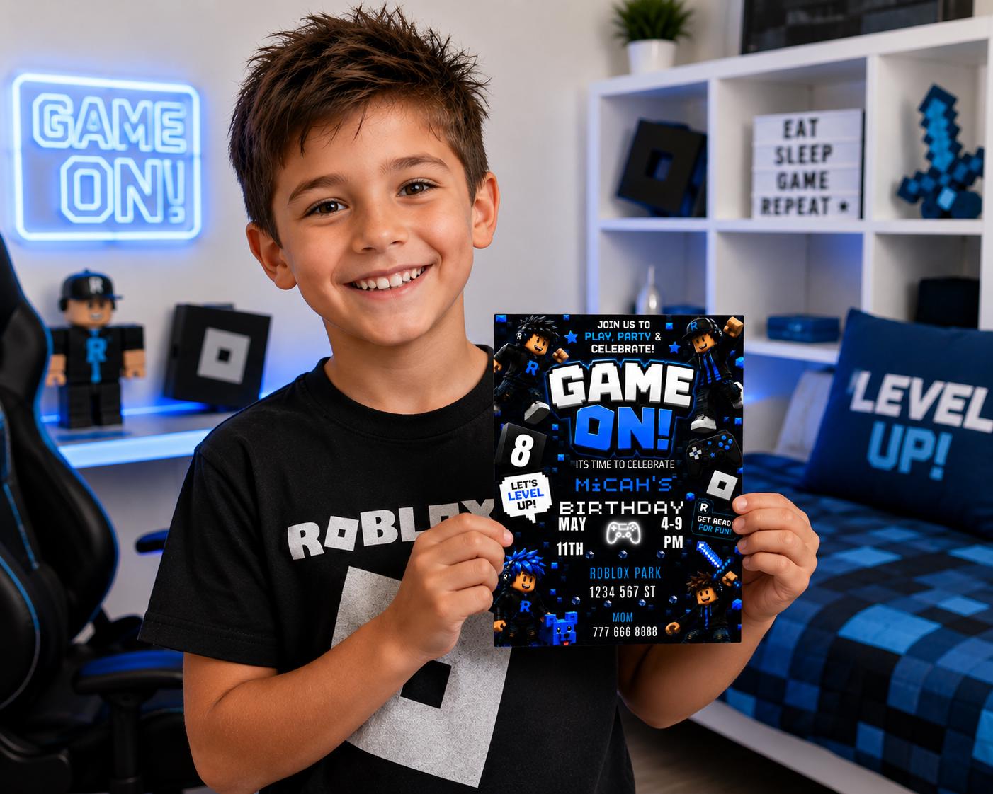 Editable Blue Gamer Birthday Invitation preview 6
