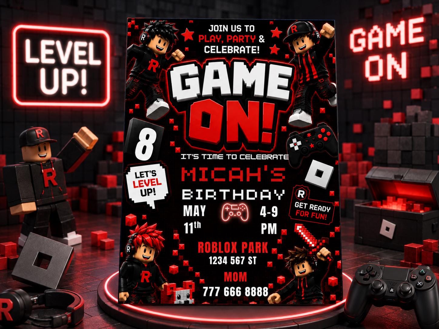 Editable Red Gamer Birthday Invitation preview 4