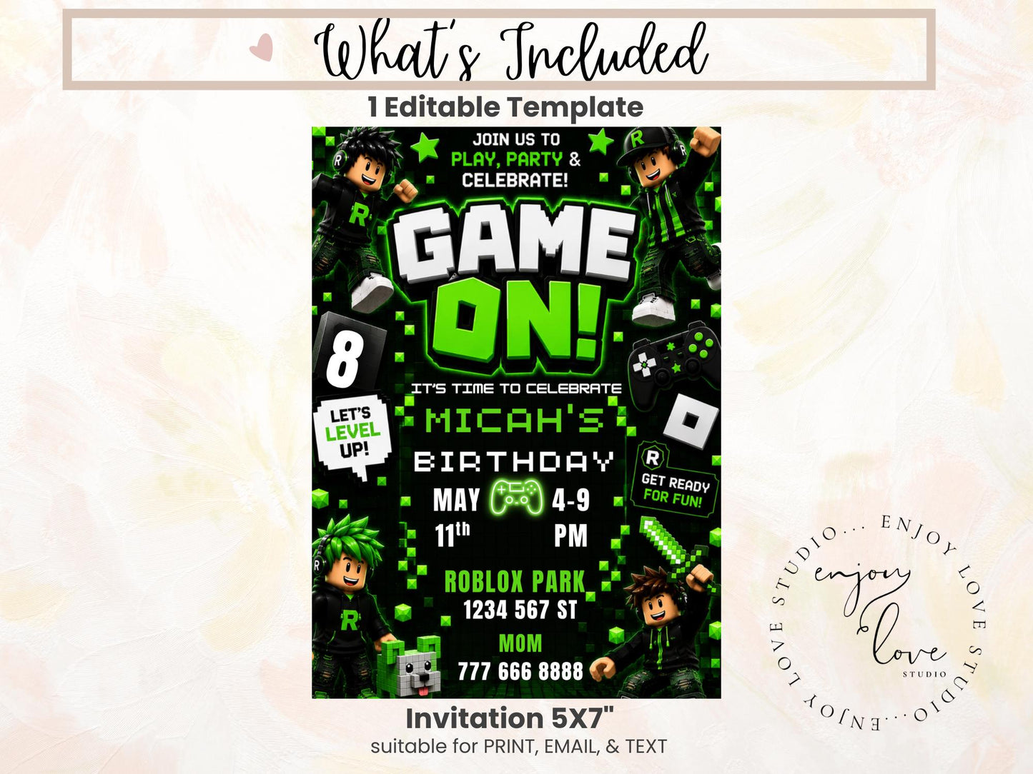 Editable Green Gamer Birthday Invitation preview 6