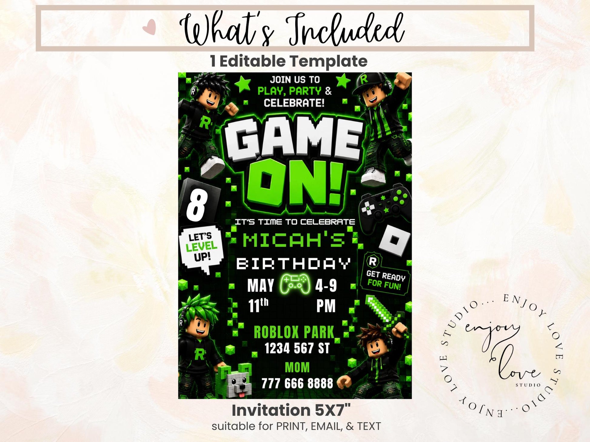 Editable Green Gamer Birthday Invitation preview 6