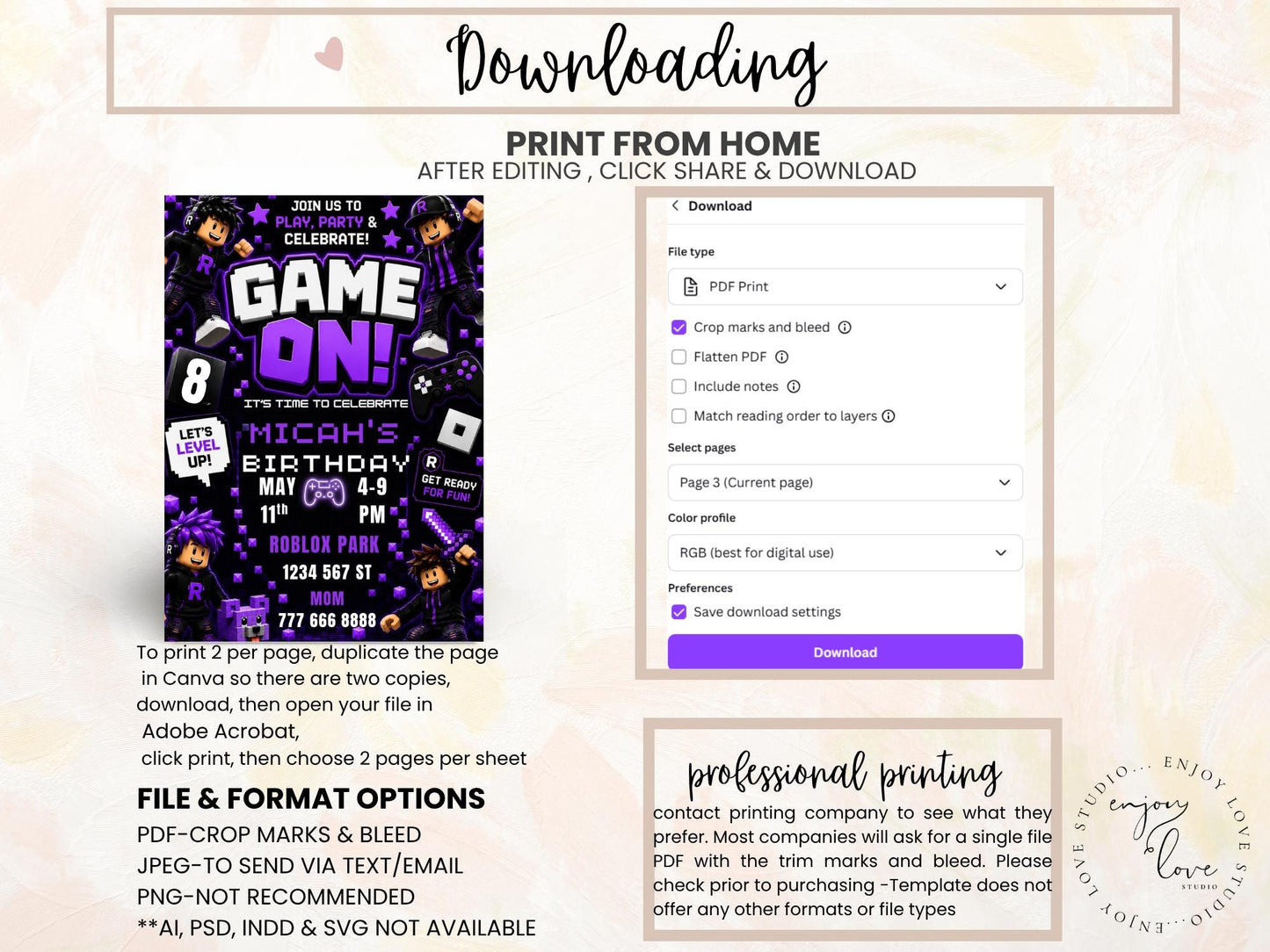 Roblox Gaming Birthday Invitation preview 9