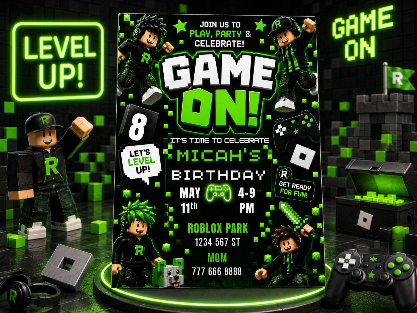 Editable Green Gamer Birthday Invitation preview 4