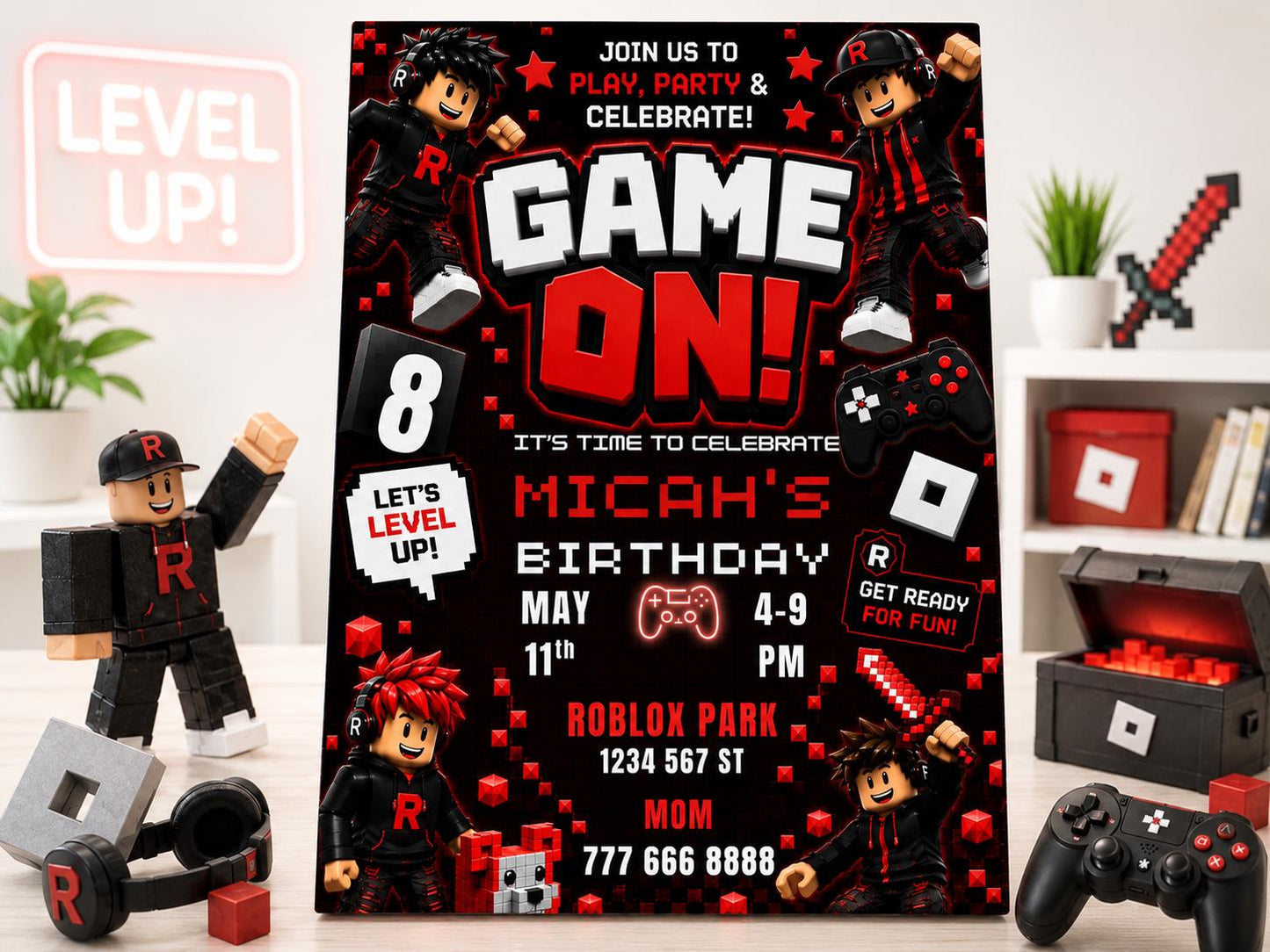 Editable Red Gamer Birthday Invitation preview 3
