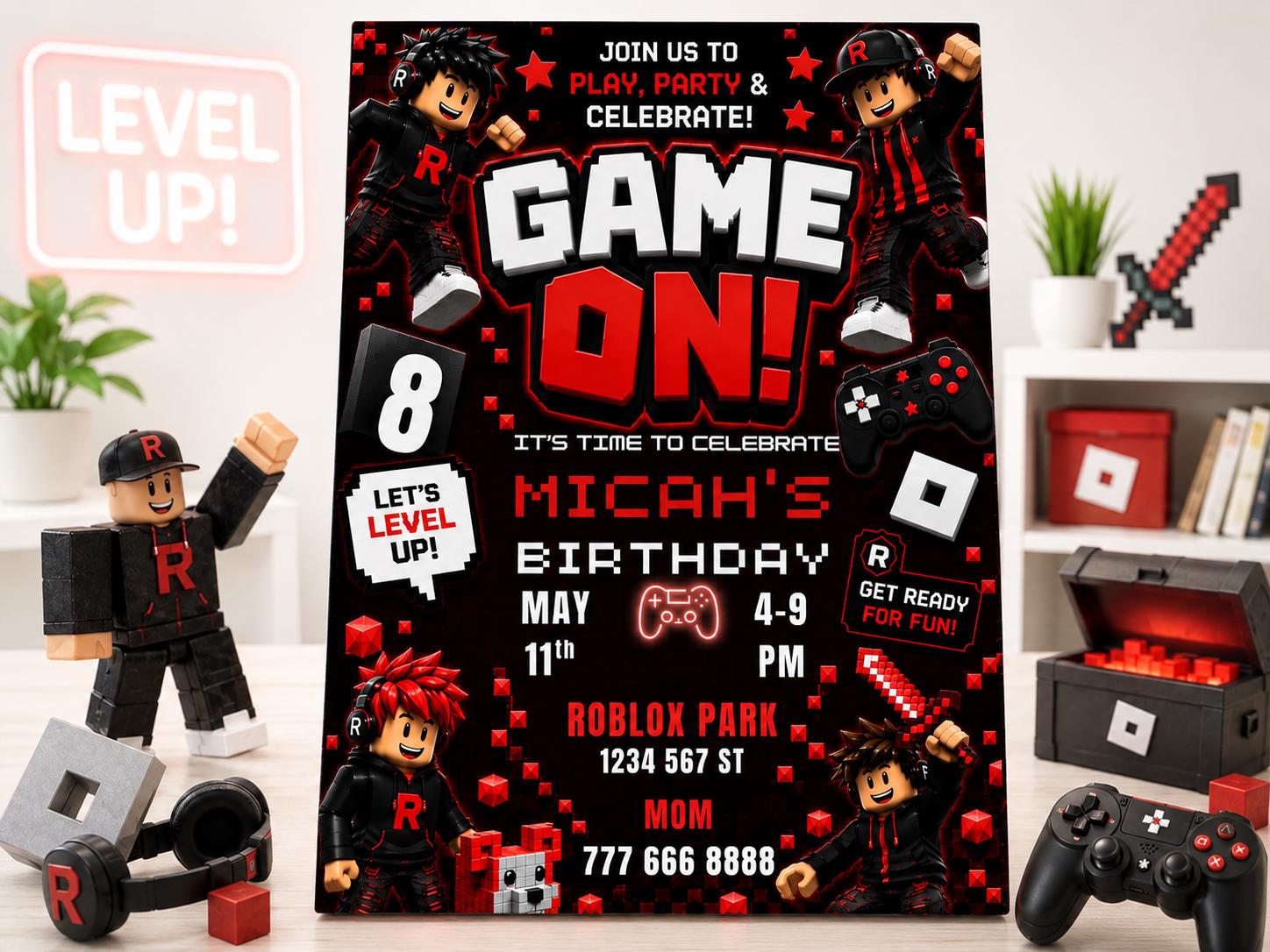 Editable Red Gamer Birthday Invitation preview 3