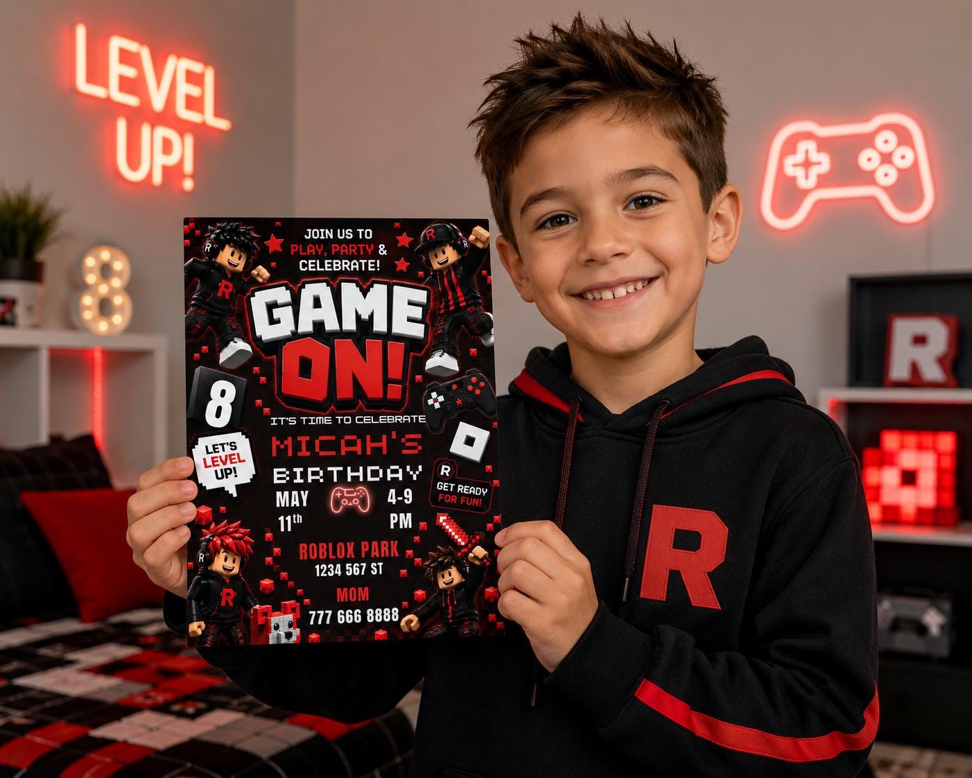 Editable Red Gamer Birthday Invitation preview 5