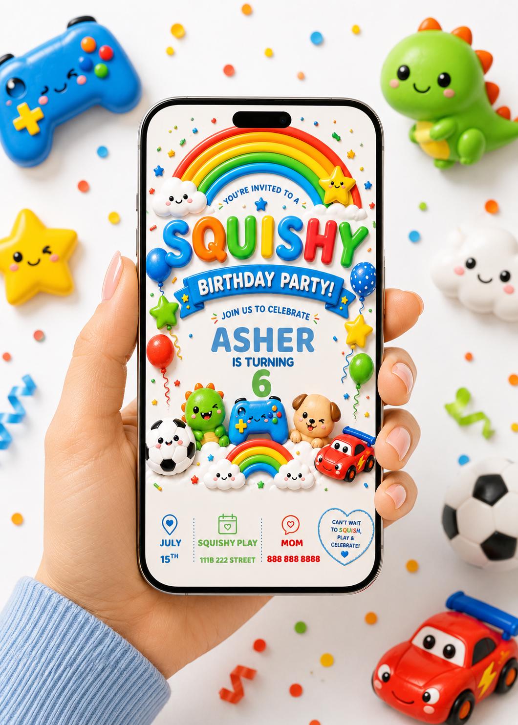 Editable Boy Squishy Birthday Invitation preview 6