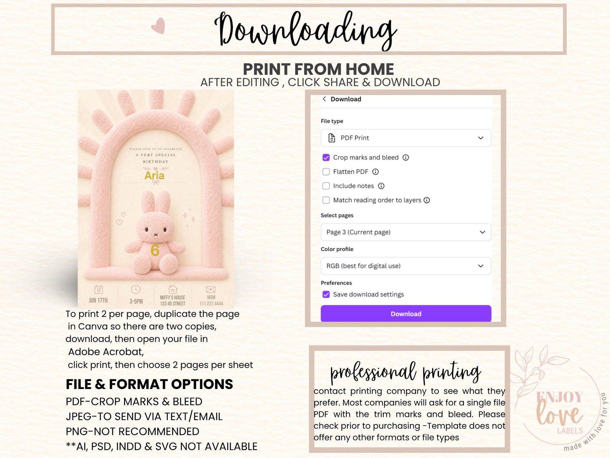 Editable Pink Plush Bunny Birthday Invitation preview 13
