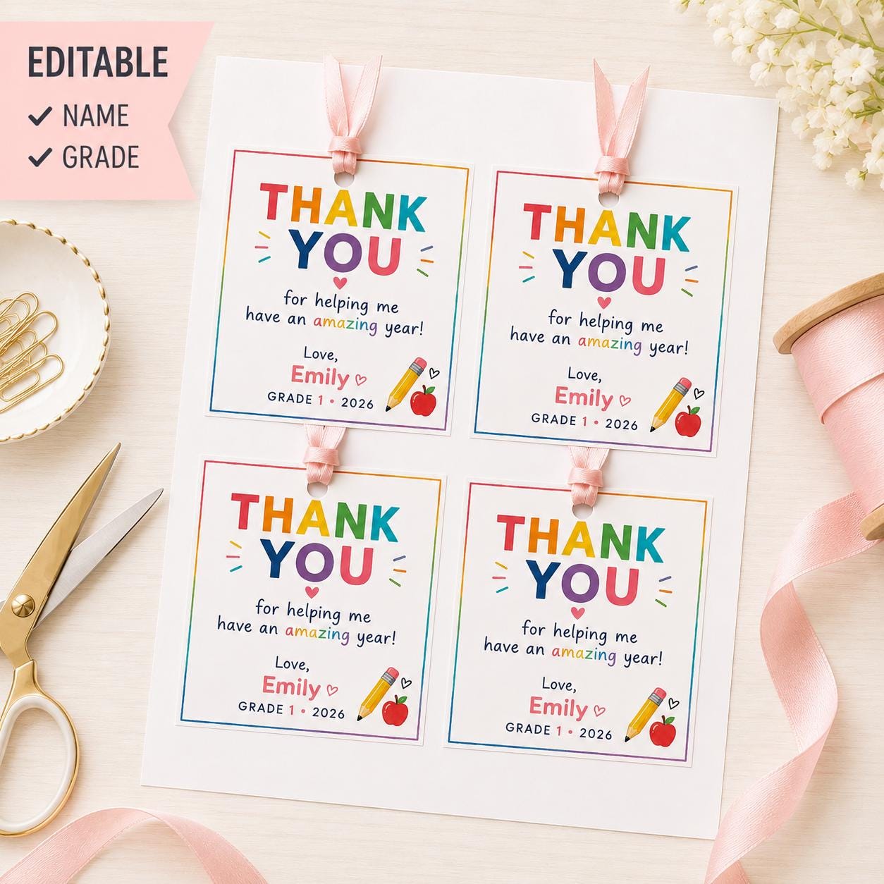 Editable Pink and Blue Teacher Thank You Gift Tag Bundle preview 8
