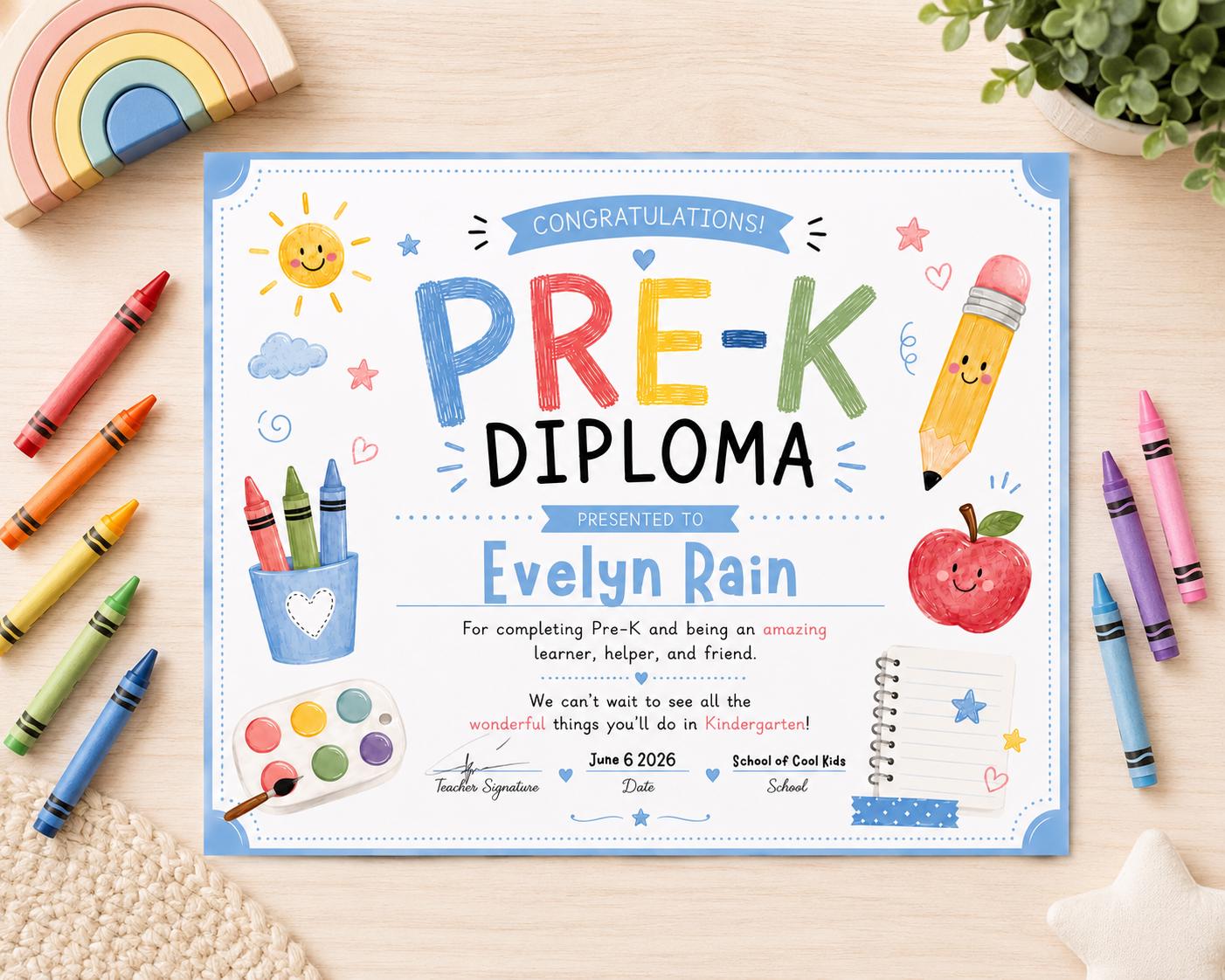 Editable Blue Pre-K Diploma preview 3