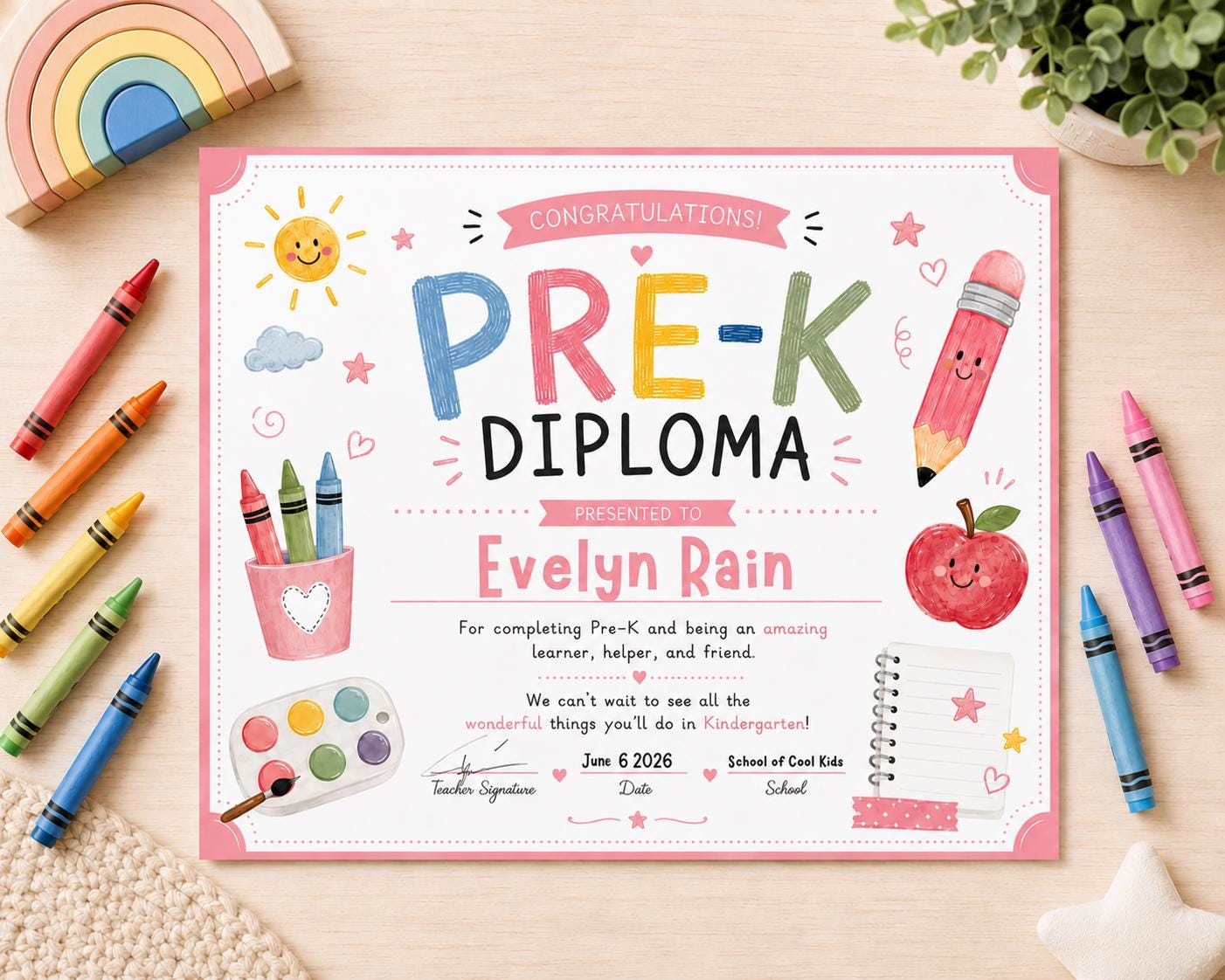 Editable Pink Pre-K Diploma preview 3