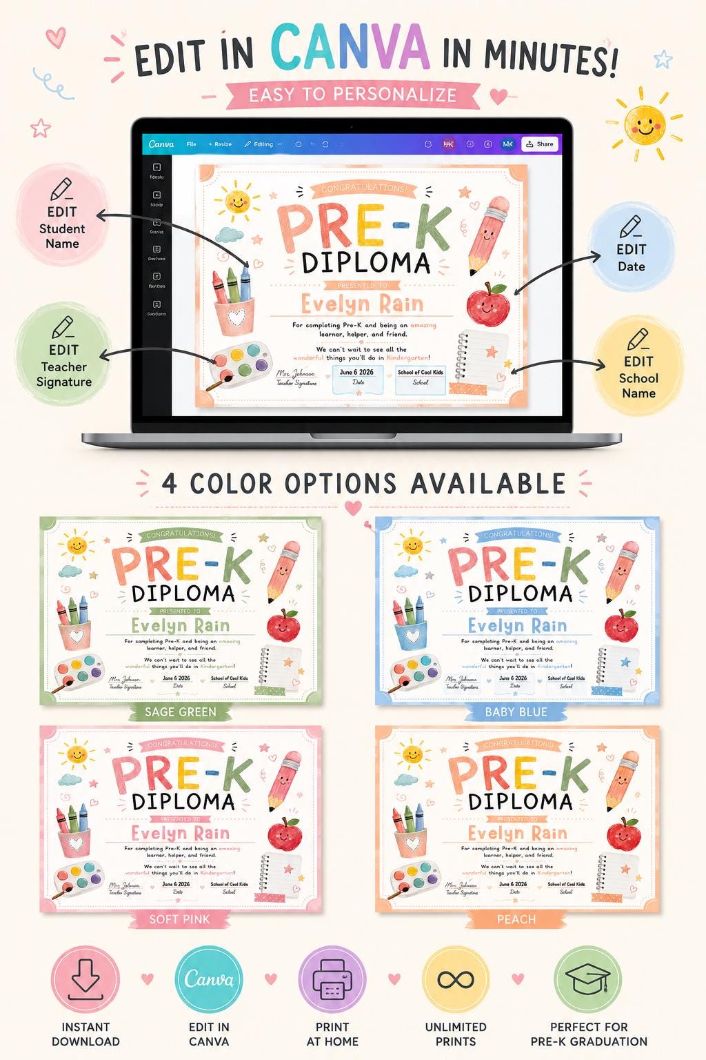 Pre-K Diploma Template Bundle preview 5