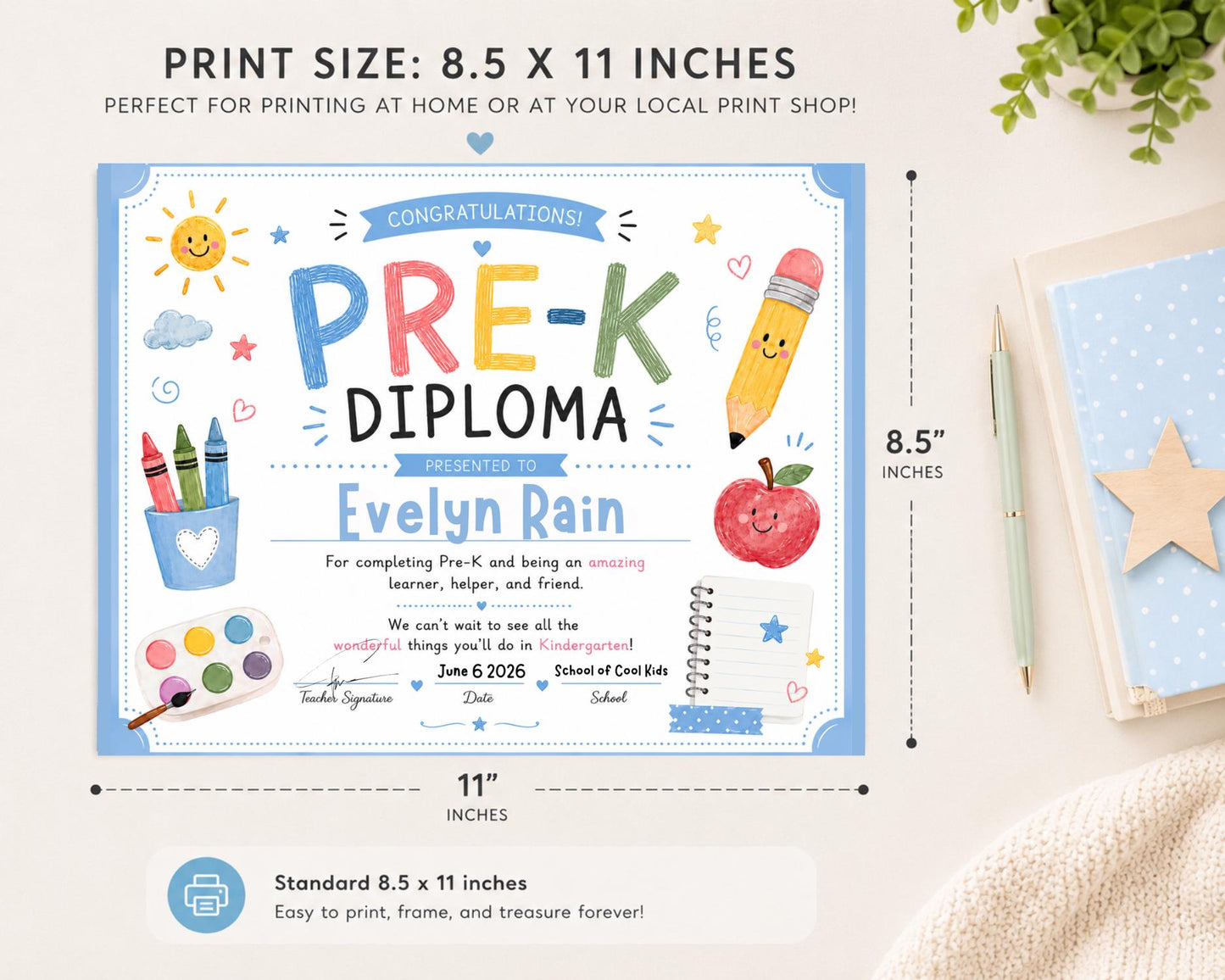 Editable Blue Pre-K Diploma preview 7