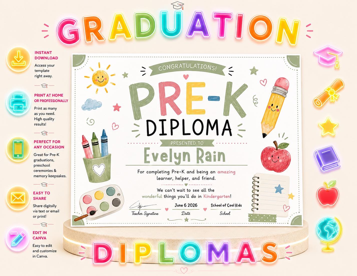 Editable Sage Pre-K Diploma preview 2