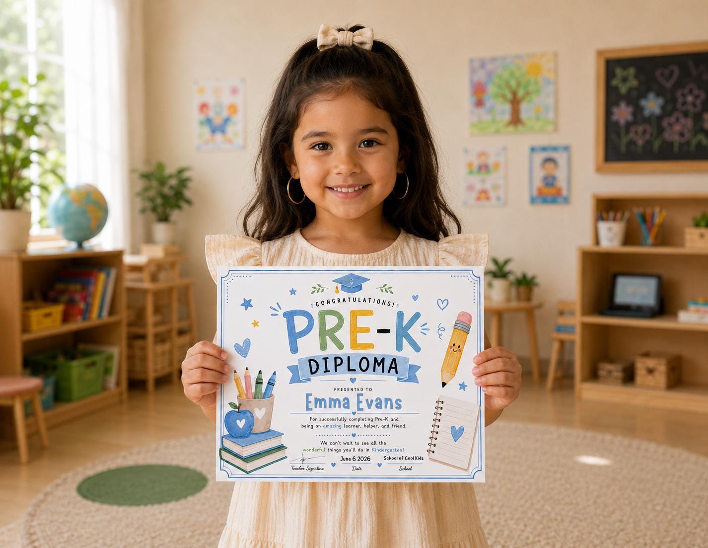 Editable Blue Pre-K Graduation Diploma preview 3