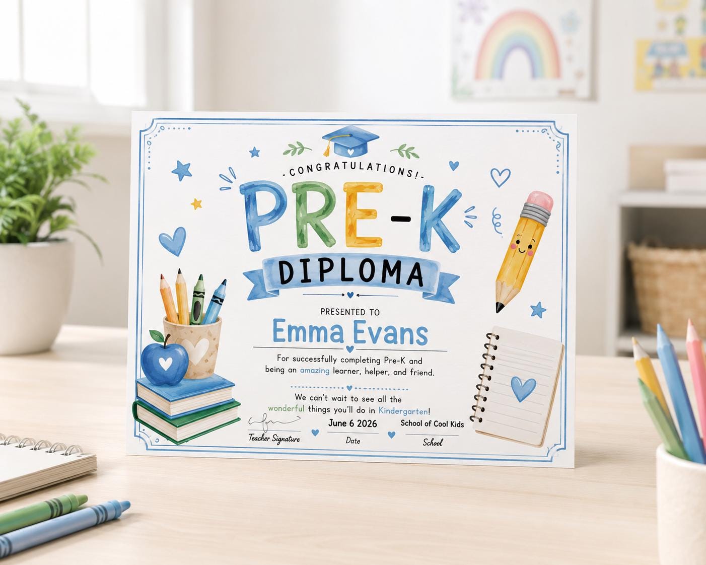Editable Blue Pre-K Graduation Diploma preview 4