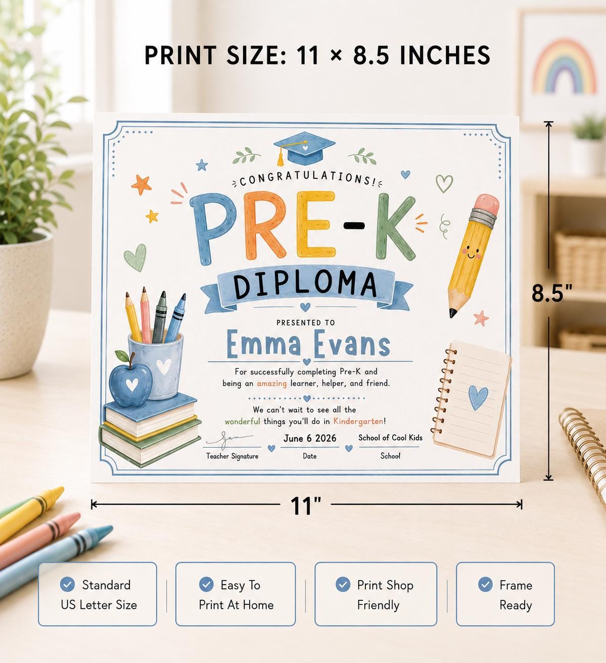 Editable Blue Pre-K Graduation Diploma preview 5