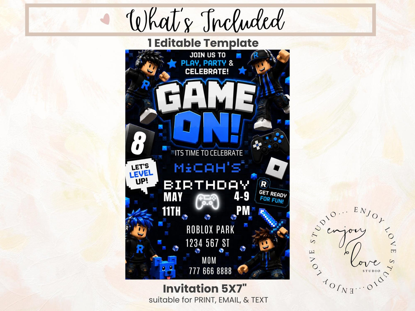 Editable Blue Gamer Birthday Invitation preview 8