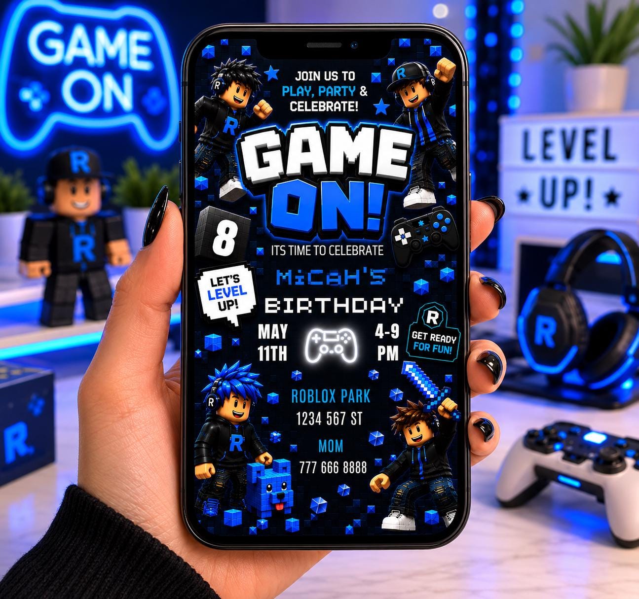 Editable Blue Gamer Birthday Invitation preview 7