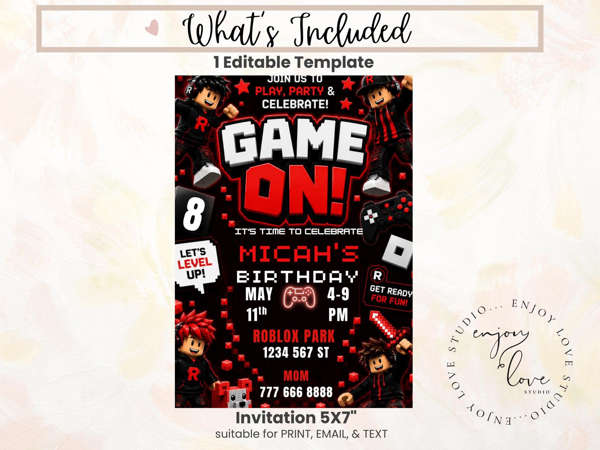 Editable Red Gamer Birthday Invitation preview 7