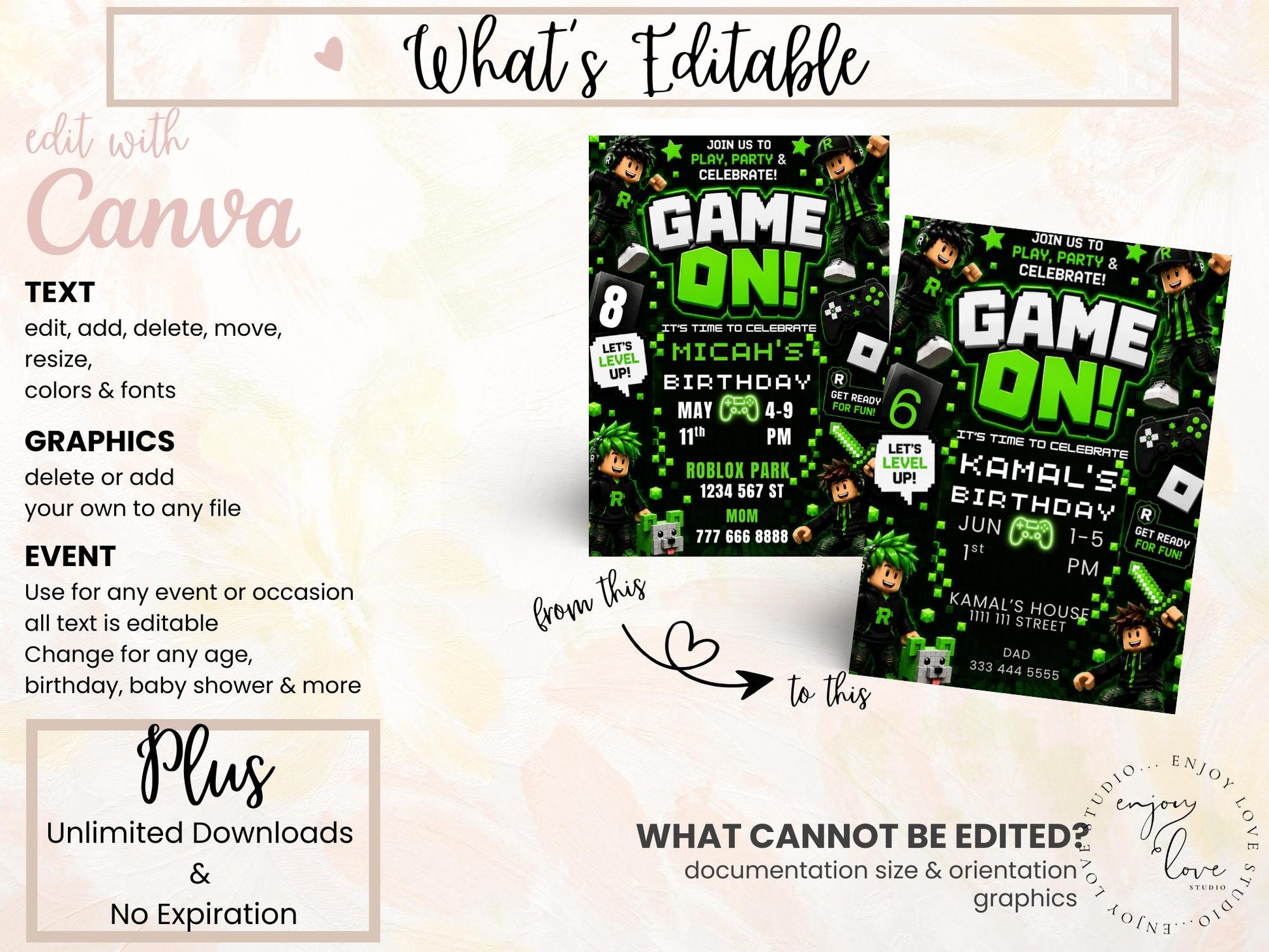 Editable Green Gamer Birthday Invitation preview 8
