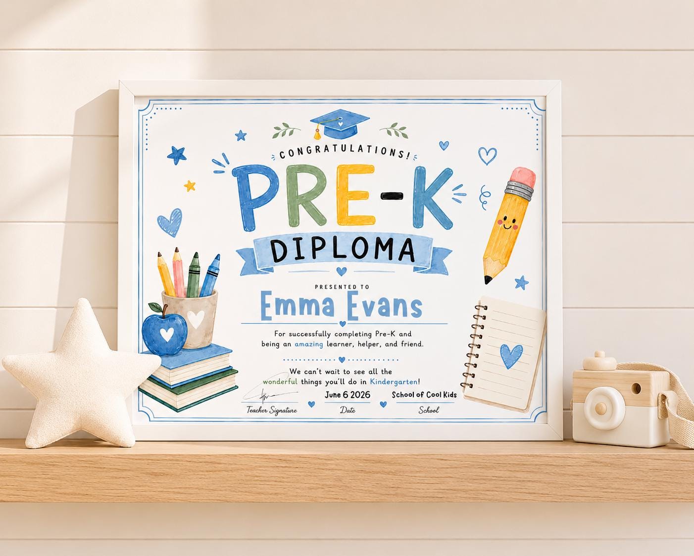 Editable Blue Pre-K Graduation Diploma digital product