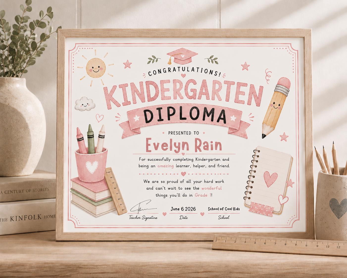 Pink Kindergarten Diploma Template preview 2