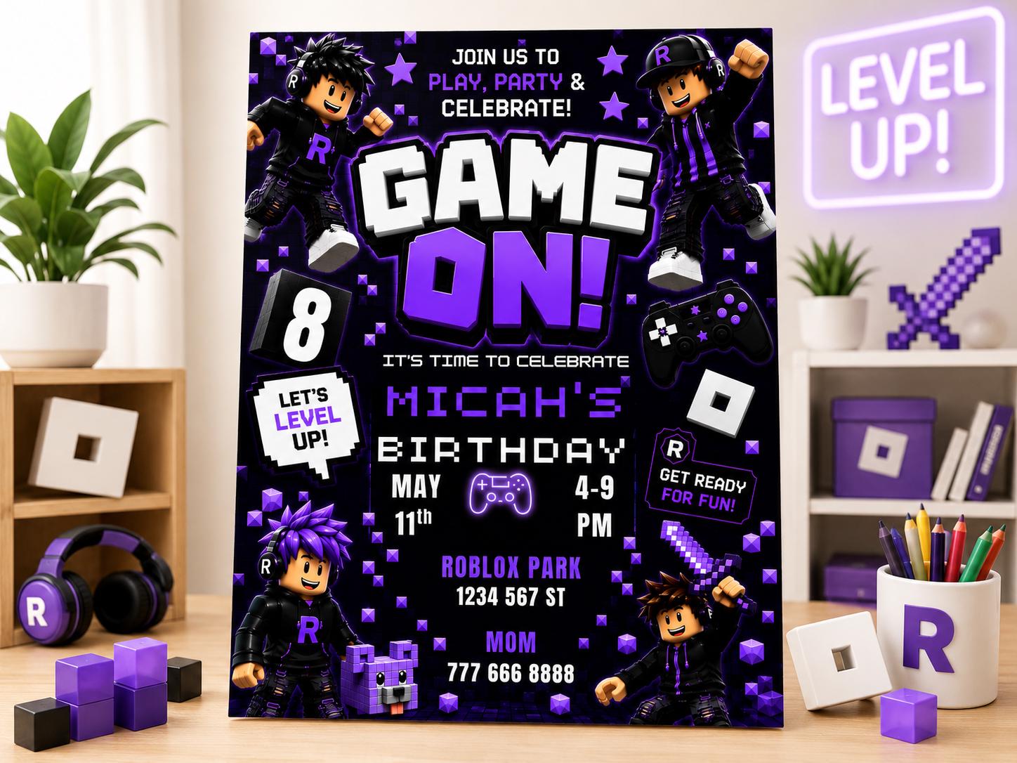 Roblox Gaming Birthday Invitation preview 3