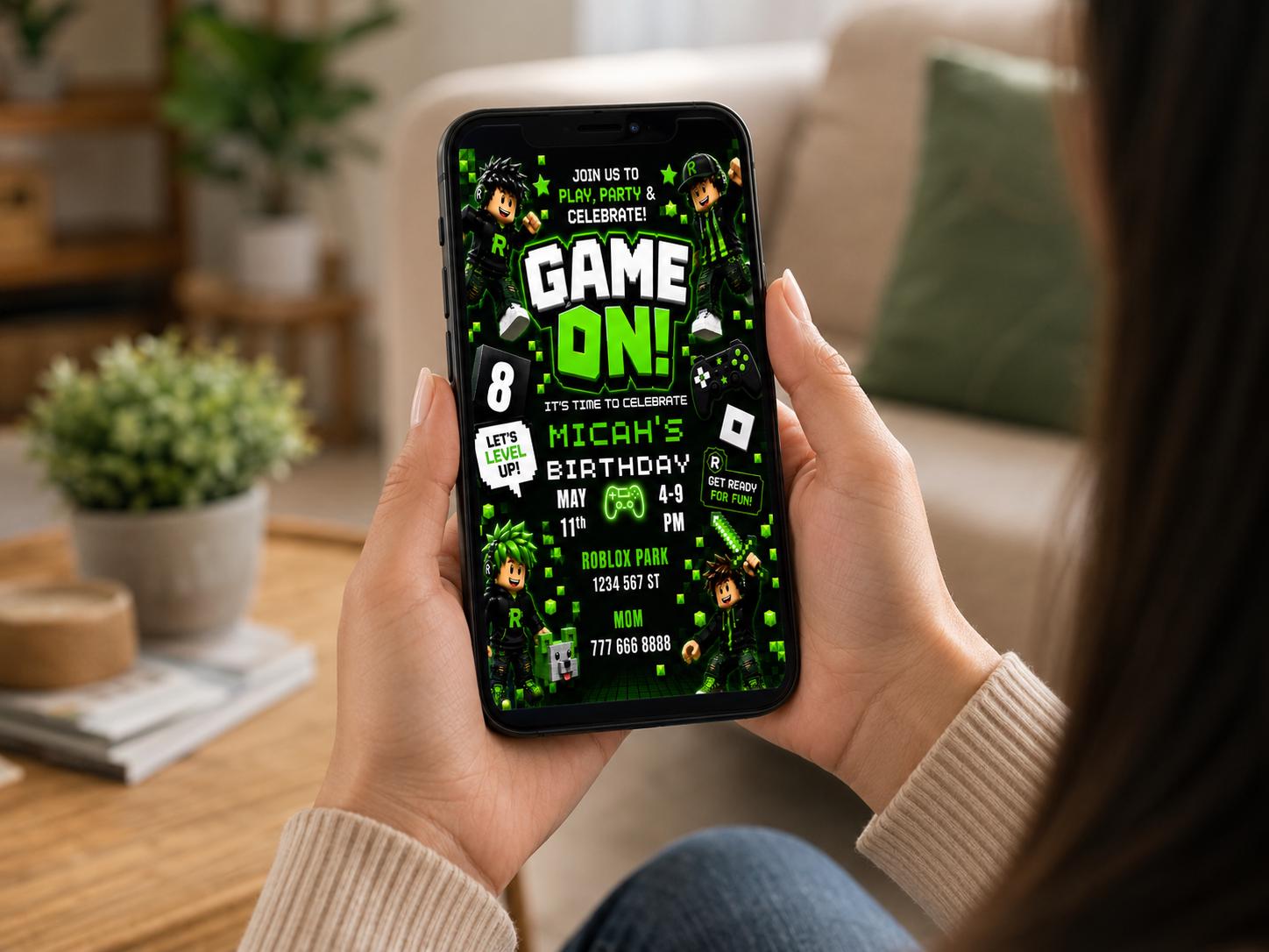 Editable Green Gamer Birthday Invitation preview 7