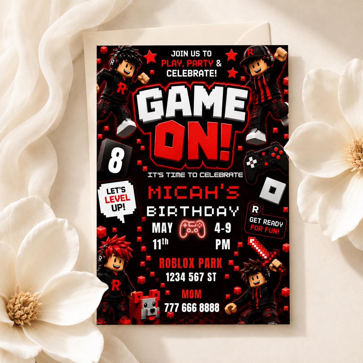 Editable Red Gamer Birthday Invitation preview 2