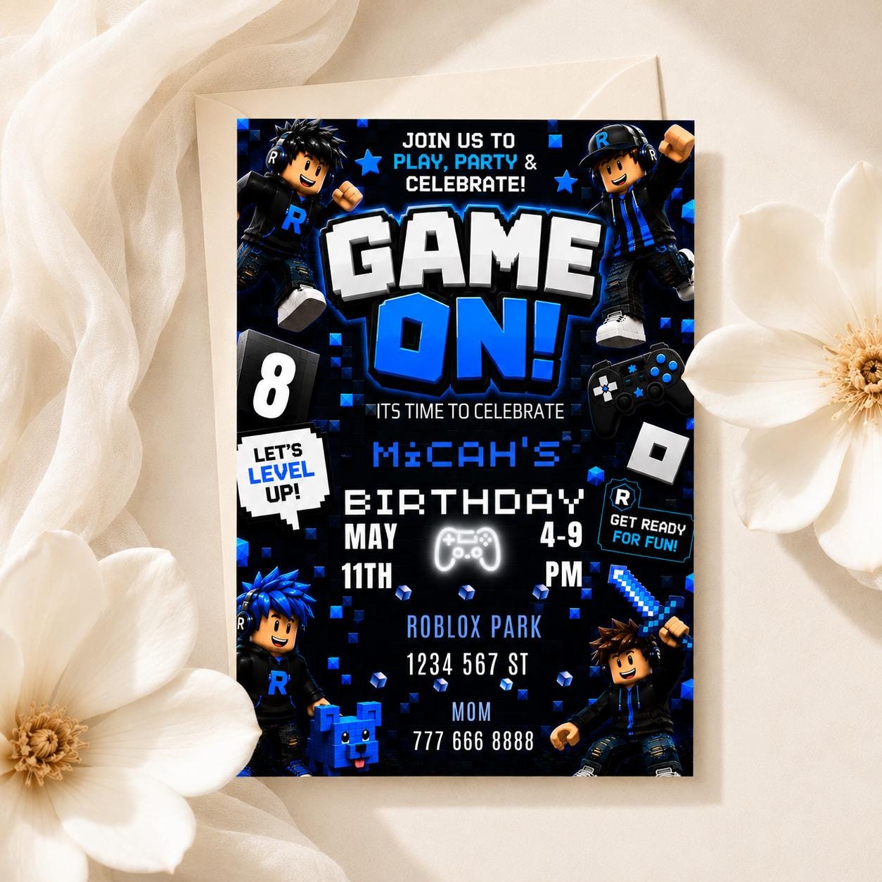 Editable Blue Gamer Birthday Invitation preview 2