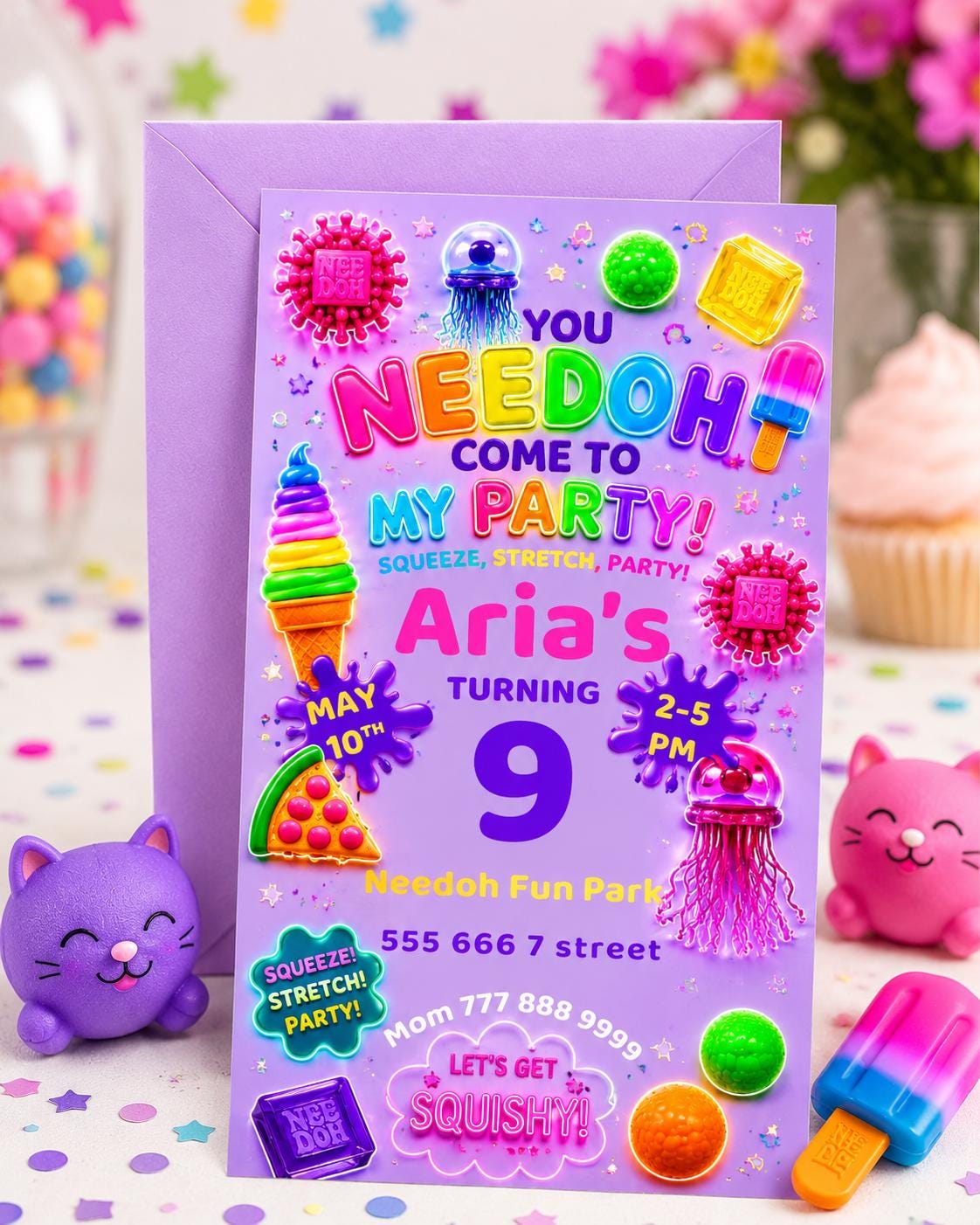 Editable Purple Squishy Birthday Invitation digital product