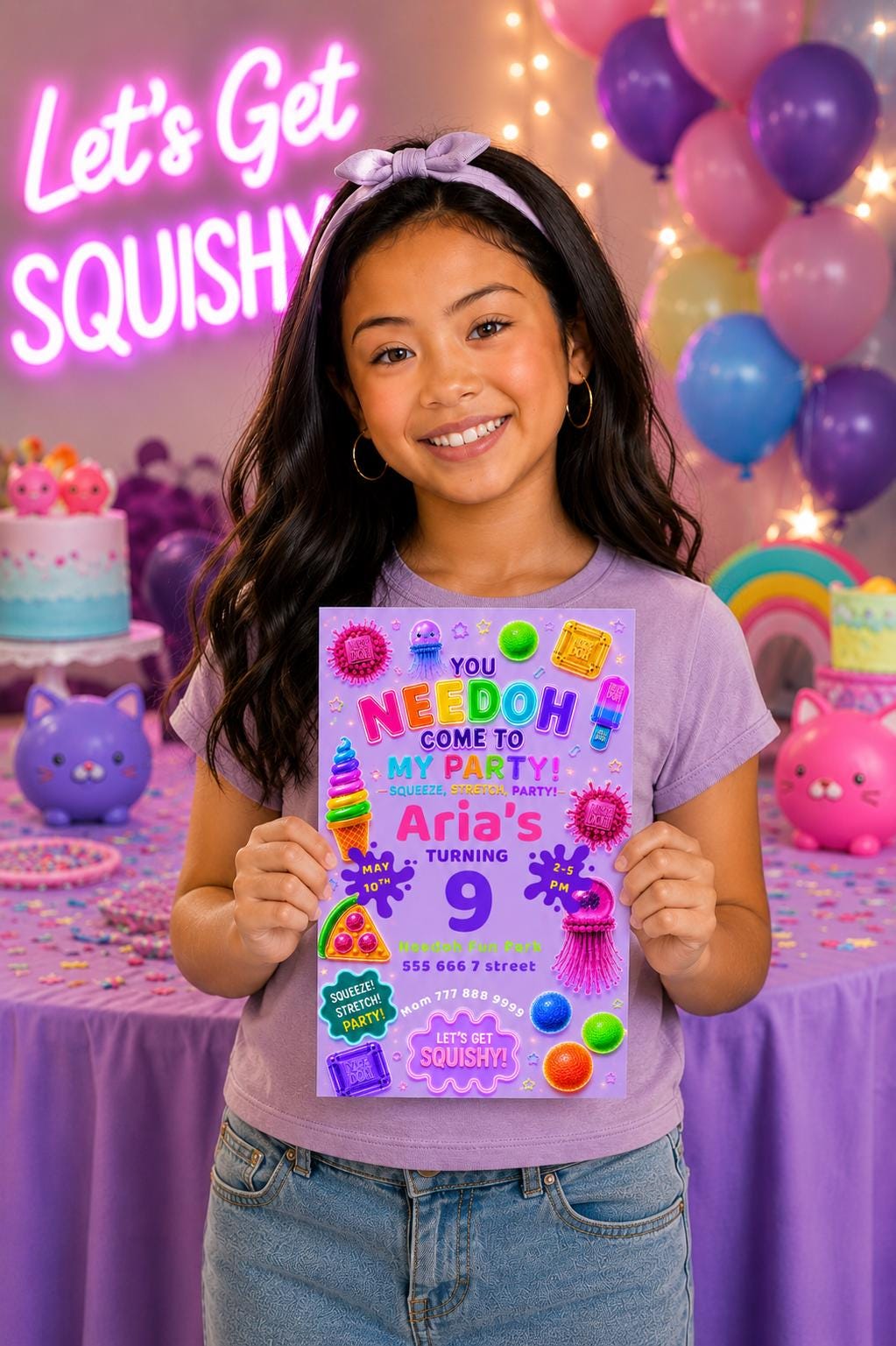 Editable Purple Squishy Birthday Invitation preview 4
